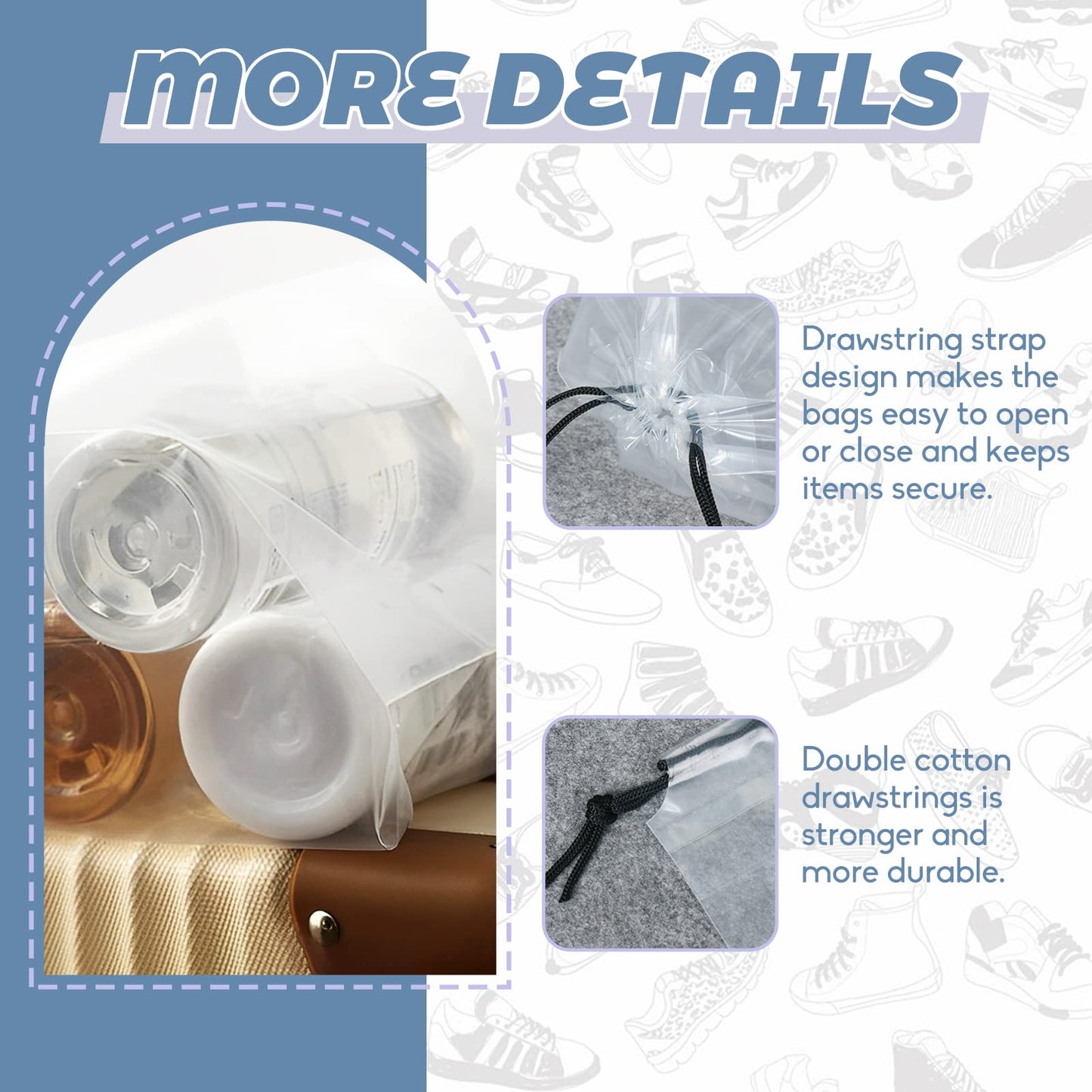 50-Pack Transparent Travel Shoe Bags – Large Clear Drawstring Dust Bags, Portable Shoe Organizer Pouches for Men & Women