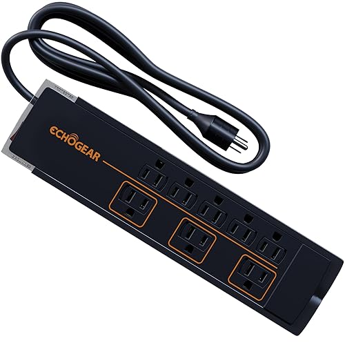 ECHOGEAR ShockBlocker 8 Outlet Surge Protector Power Strip - Slim Design Can Power & Protect Your Entire TV, Office, Or Gaming Setup - Advanced Surge