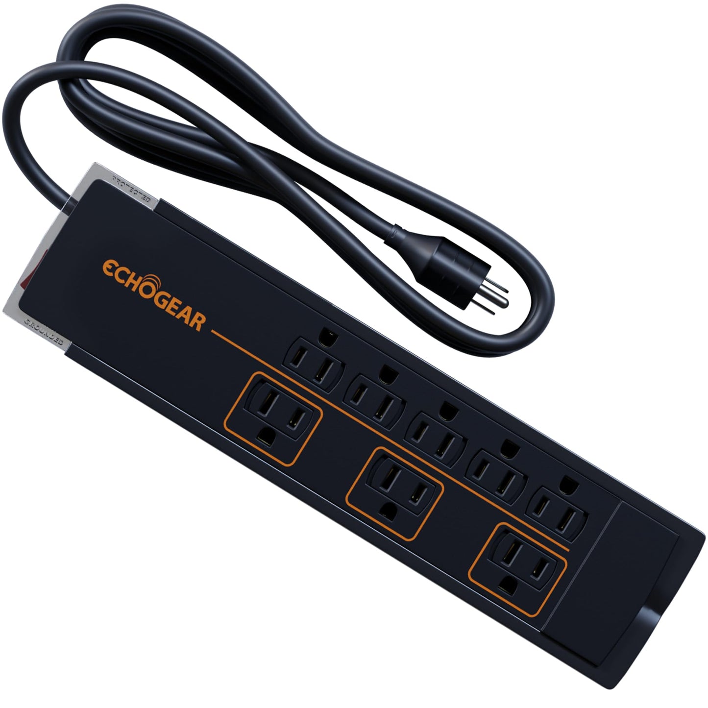 ECHOGEAR ShockBlocker 8 Outlet Surge Protector Power Strip - Slim Design Can Power & Protect Your Entire TV, Office, Or Gaming Setup - Advanced Surge
