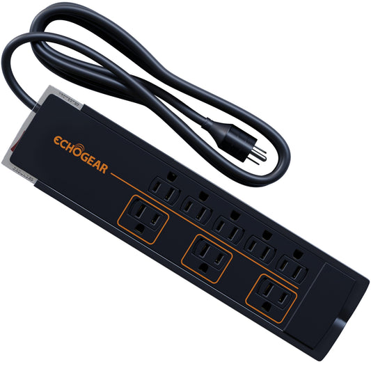 ECHOGEAR ShockBlocker 8 Outlet Surge Protector Power Strip - Slim Design Can Power & Protect Your Entire TV, Office, Or Gaming Setup - Advanced Surge