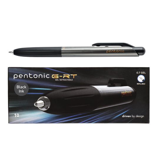 Pentonic G-RT Retractable Gel Pens, 10 Count, Black Ink, 0.7 mm Fine Point, Smooth Writing For Journaling, Note Taking, Office & School (1002363)
