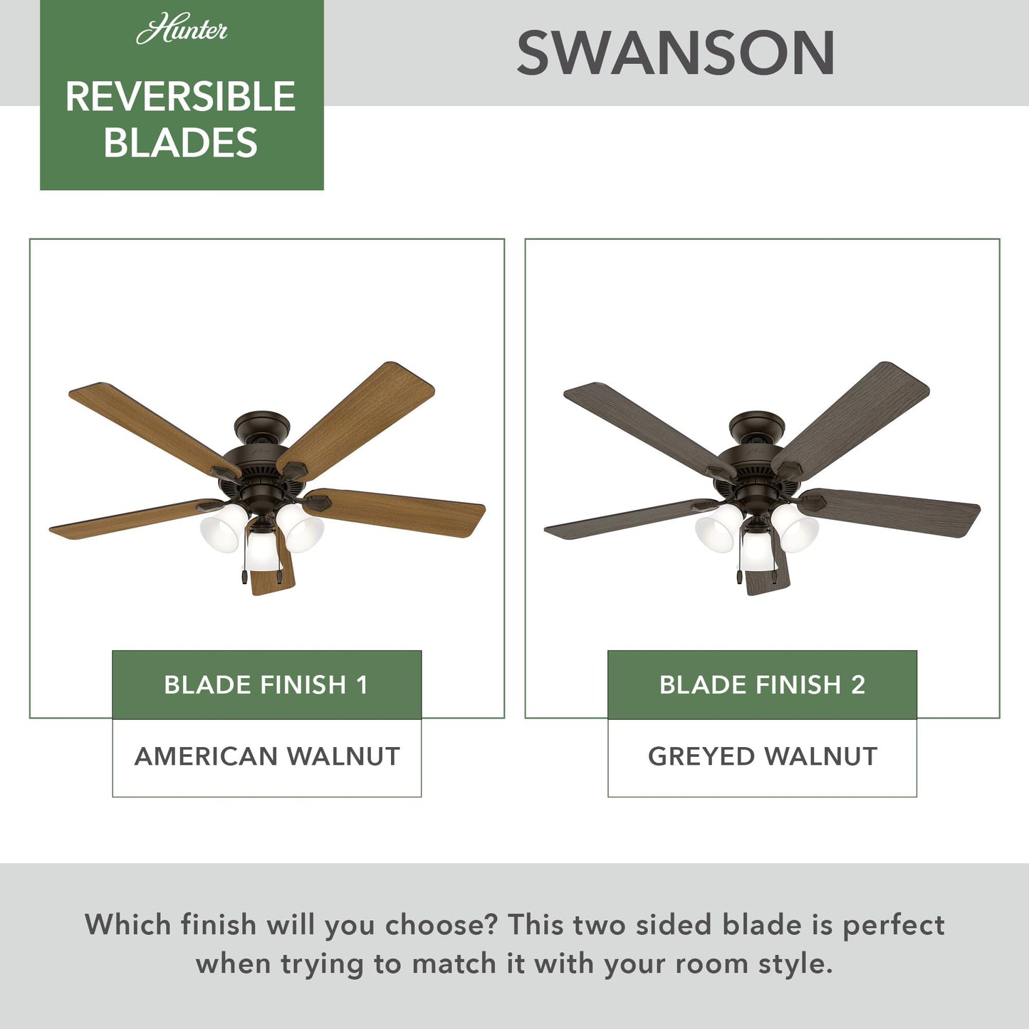 Hunter Swanson, Indoor, Ceiling Fan, with LED Lights, 52 inch, New Bronze