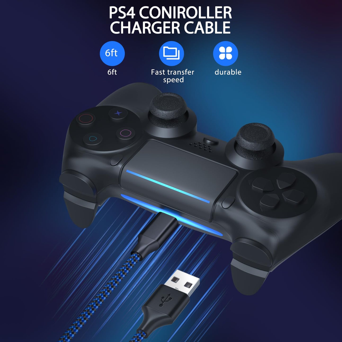 PS4 Charger Cable,PS4 Controller Charger Cord for Xbox One,PS 4 Pro Slim Game Console,Micro USB Cable to USB A Long Braided Data Charging Wire