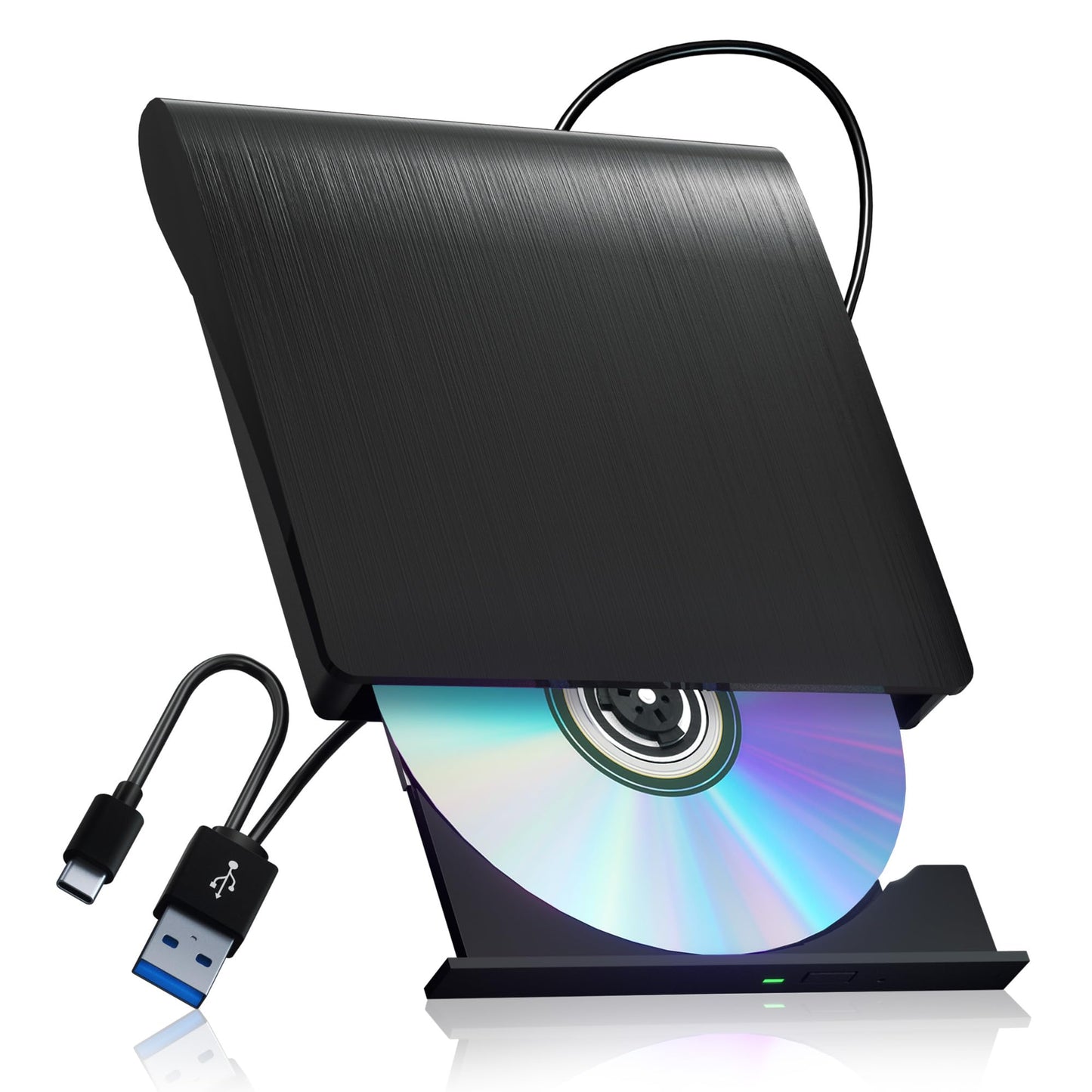 juwuoi External CD/DVD Drive for Laptop PC CD DVD Player USB 3.0 Portable Optical Drive CD Burner Compatible with Windows 10 11 Linux Mac OS (Black)