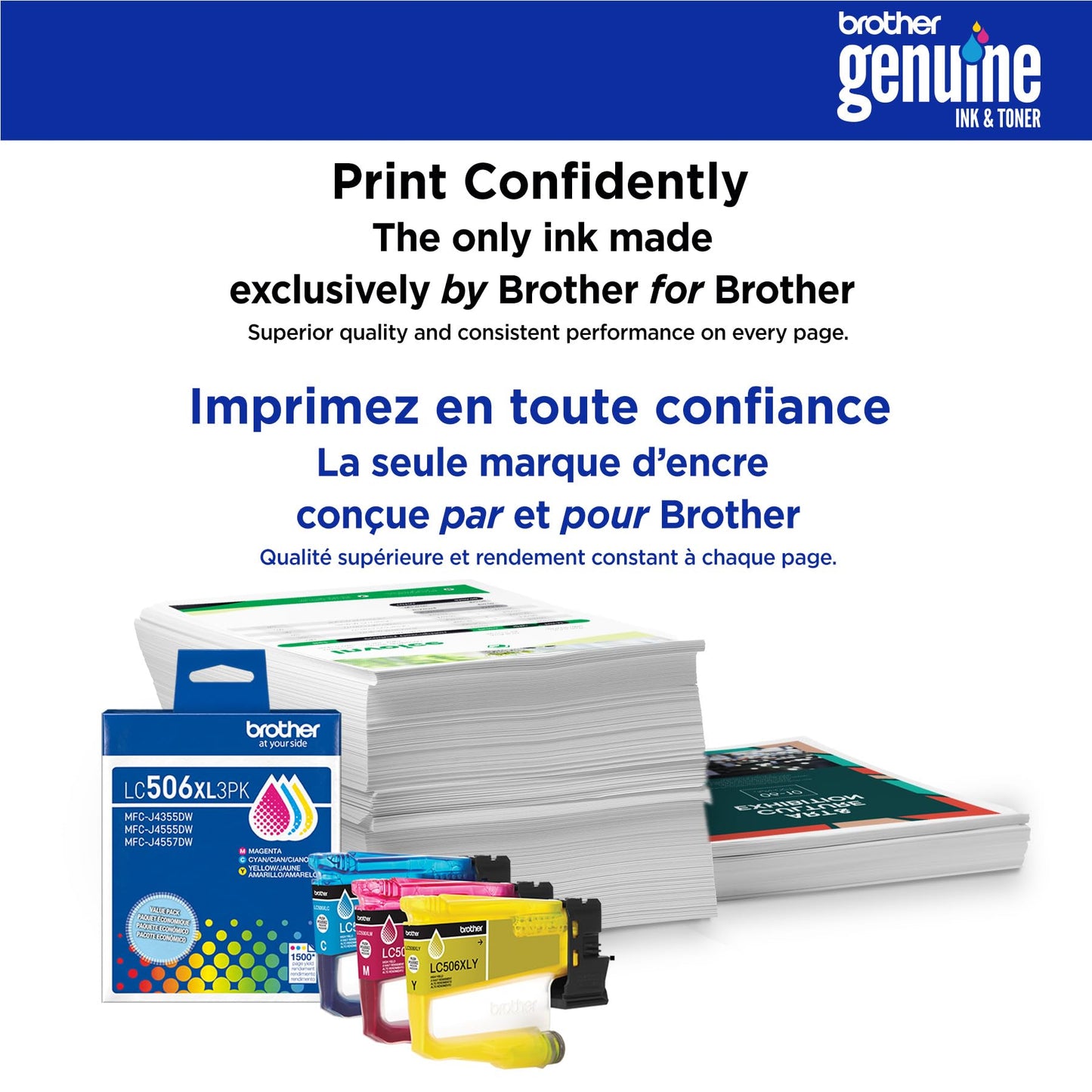 Brother Genuine LC506XL3PK 3-Pack High Yield Cyan, Magenta, and Yellow Ink Cartridges (for use with INKvestment 4355, 4555, and 4557 Printers)