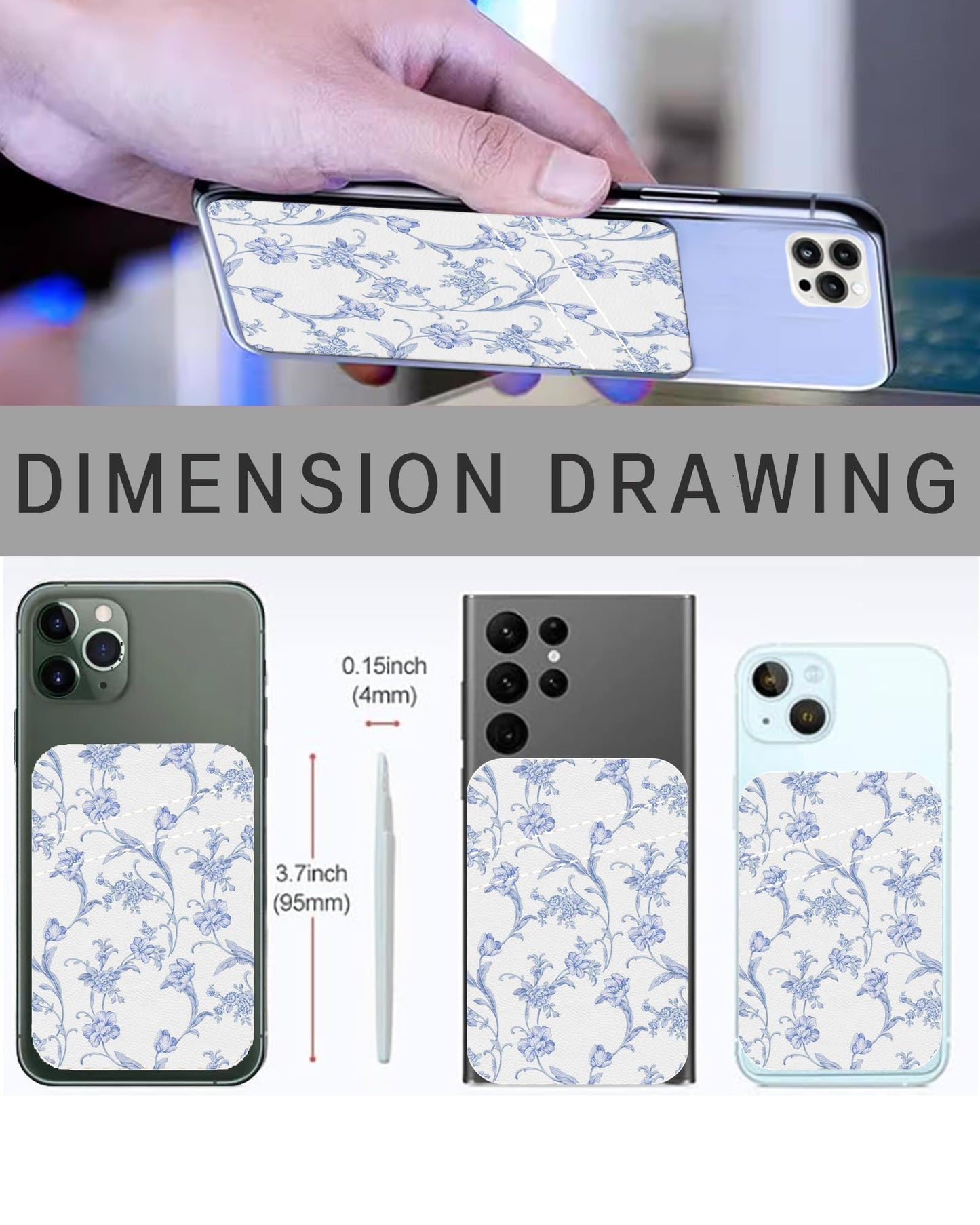 AWHSCP Leather Phone Wallet, Dual Pocket Sticky Wallet, Compatible with Most Cell Phones, Cute Dragonfly And Bird
