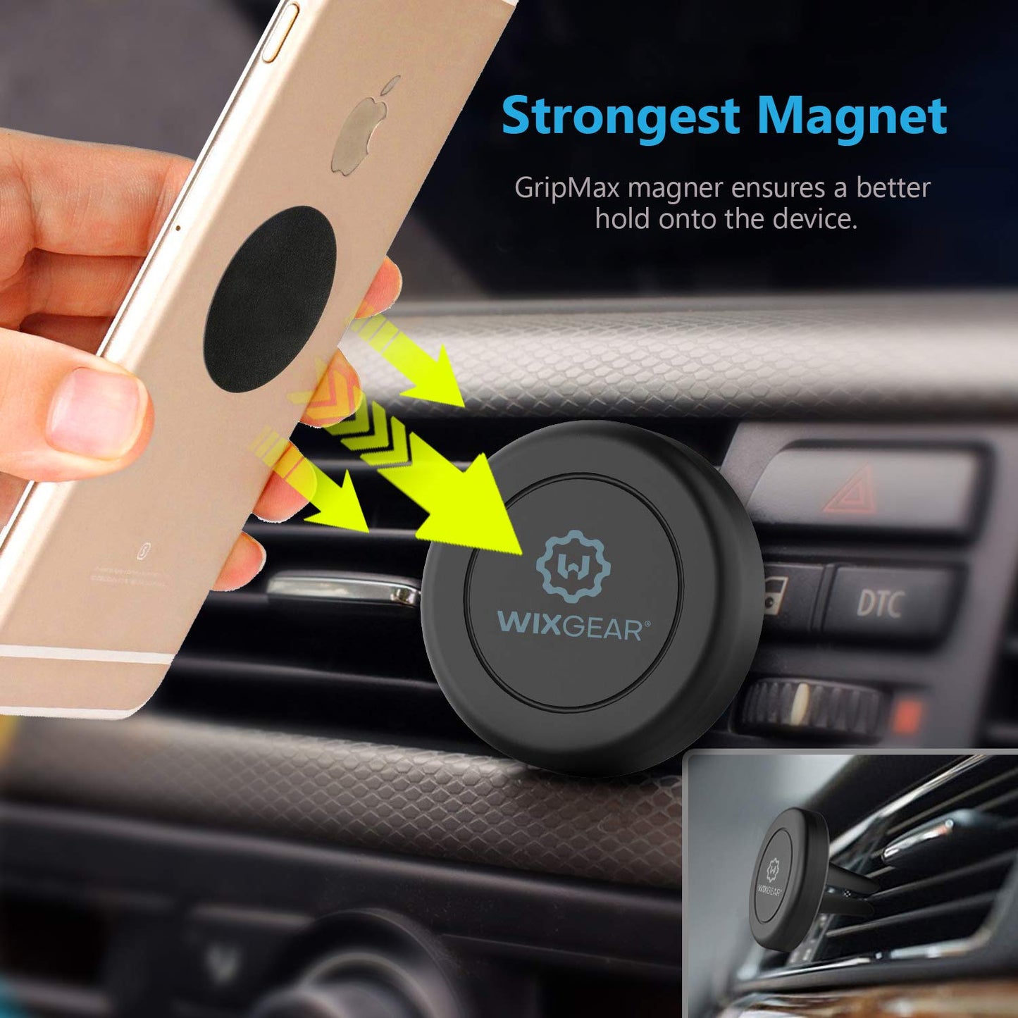 WixGear Universal Twist-Lock Air Vent Magnetic Car Mount Holder for Cell Phones with Fast Swift-snap Technology - Supports Devices up to 14oz