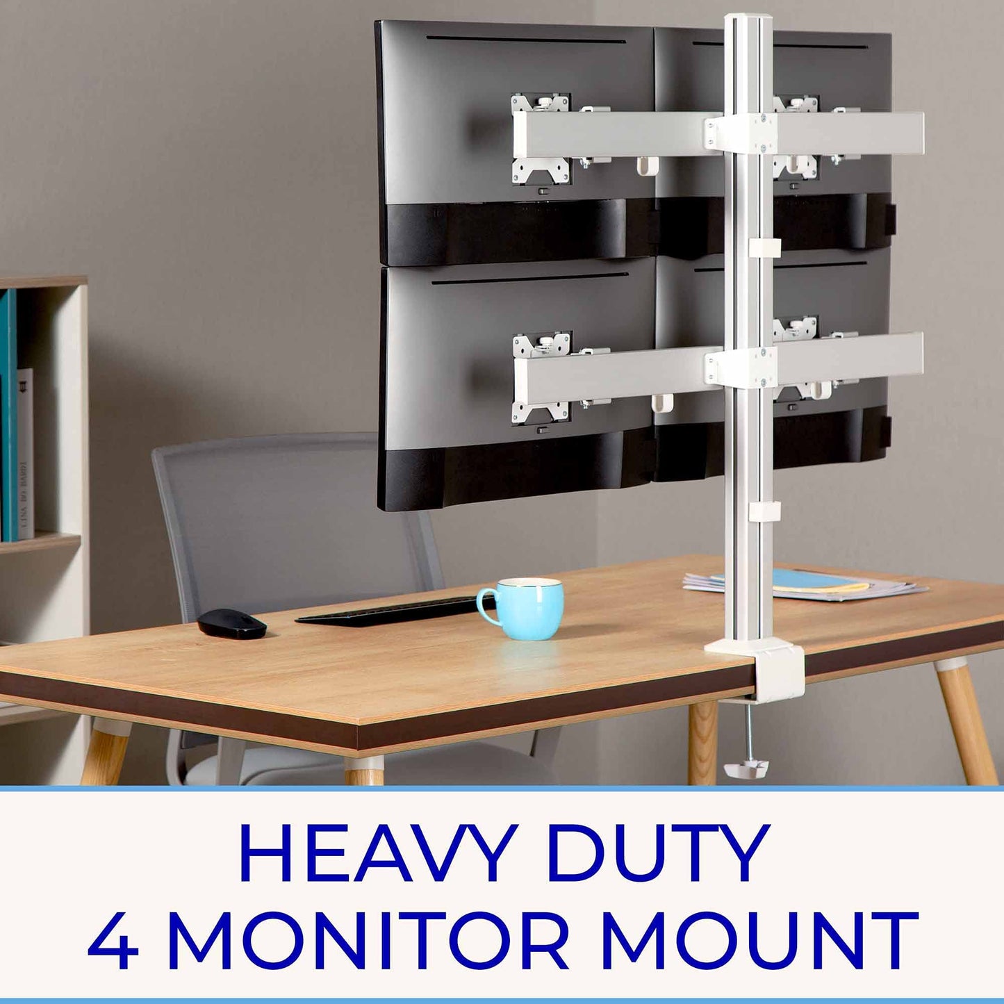 Stand Steady 4 Monitor Mount Desk Setup - Heavy-Duty Height Adjustable Monitor Stand, Swivel Arm with Clamp-On Base, Four Screen VESA Mount Fits Most