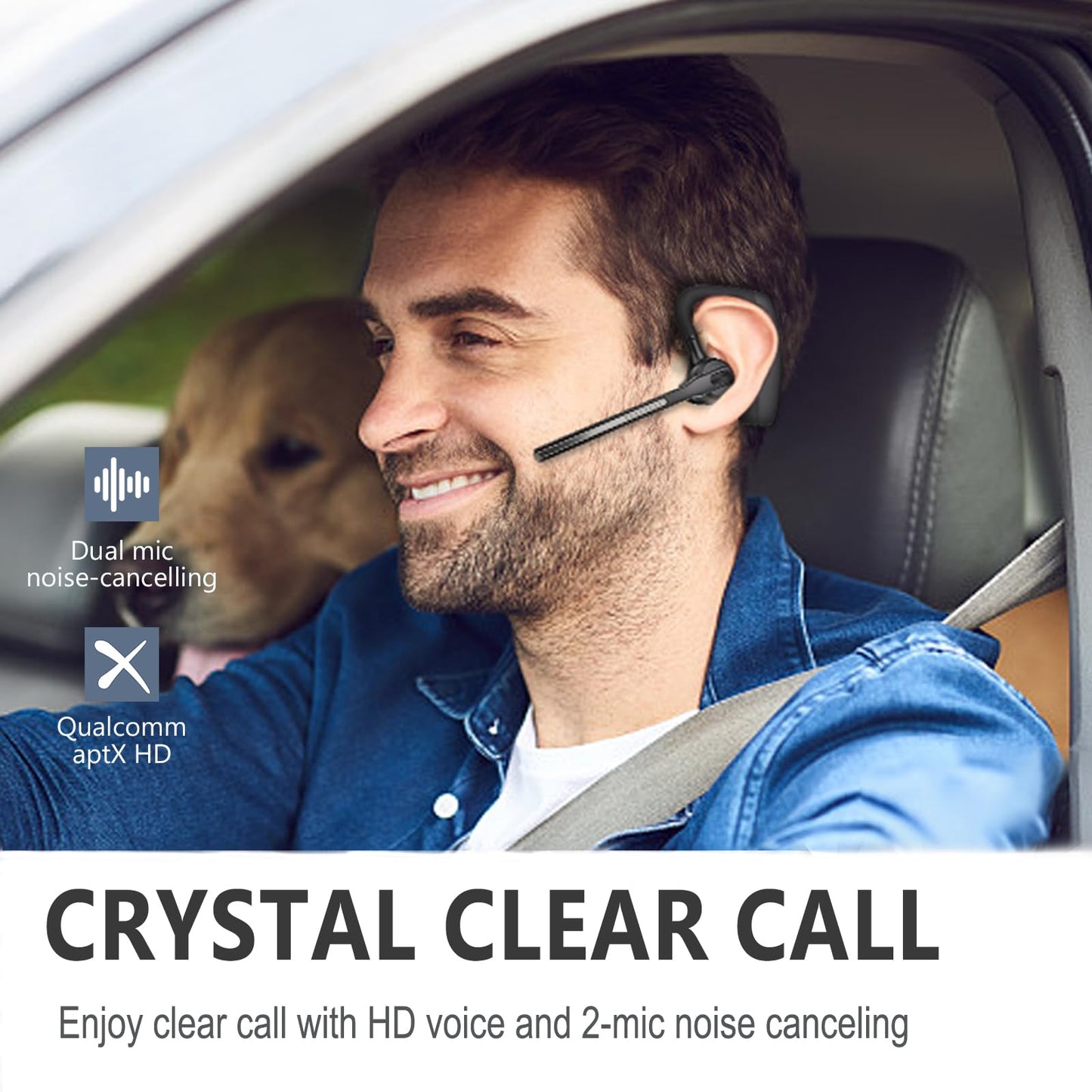 Conambo Bluetooth Headset V5.2 Wireless Bluetooth Earpiece with 750mAH Charging Case 80Hrs Talktime Wireless Headset with CVC8.0 Dual Mic Noise