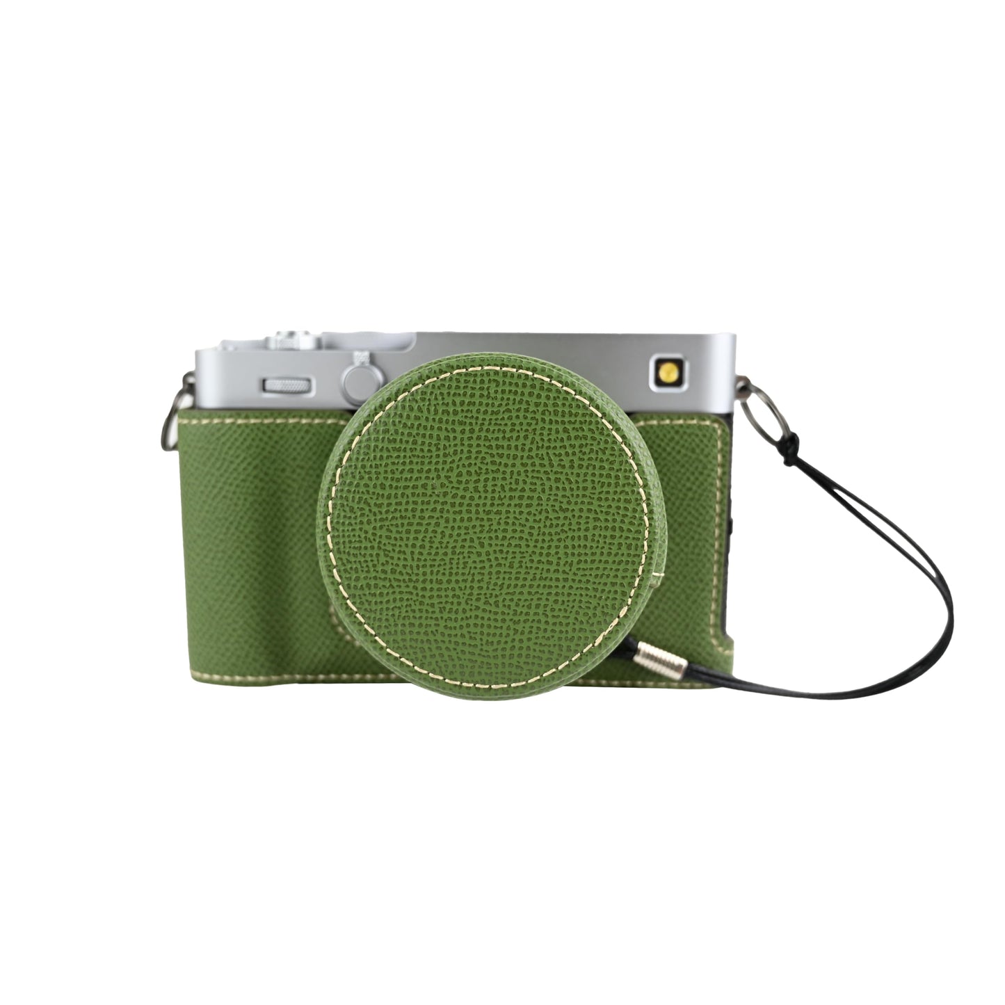 BMAOLLONGB X-E5 Case, Handmade PU Leather Half Camera Case Bag Cover Bottom Opening Version for Fujifilm X-E5 XE5 With Neck Strap Lens Cover (Green)