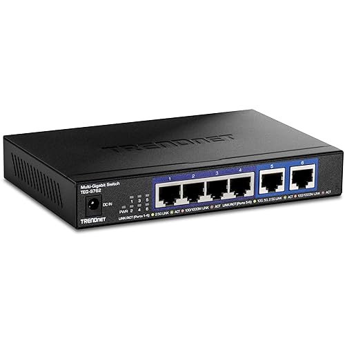 TRENDnet 6-Port 10G Switch, 4 x 2.5G RJ-45 Base-T Ports, 2 x 10G RJ-45 Ports, 60Gbps Switching Capacity, Wall Mountable, 10 Gigabit Network