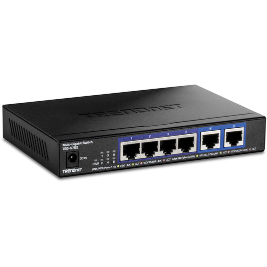 TRENDnet 6-Port 10G Switch, 4 x 2.5G RJ-45 Base-T Ports, 2 x 10G RJ-45 Ports, 60Gbps Switching Capacity, Wall Mountable, 10 Gigabit Network