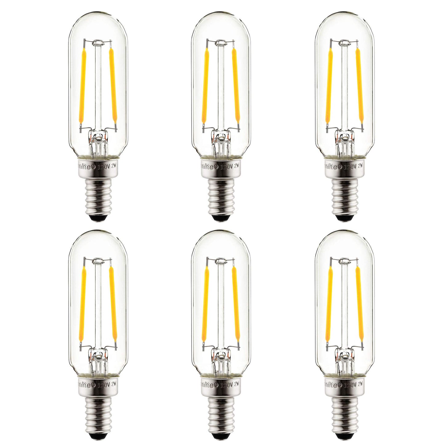 Sunlite 40237 LED Filament T8 Tubular Light Bulb, 2 Watts (25W Equivalent), Candelabra E12 Base, Dimmable, 85 mm, UL Listed, 120 Lumens, 2200K Amber