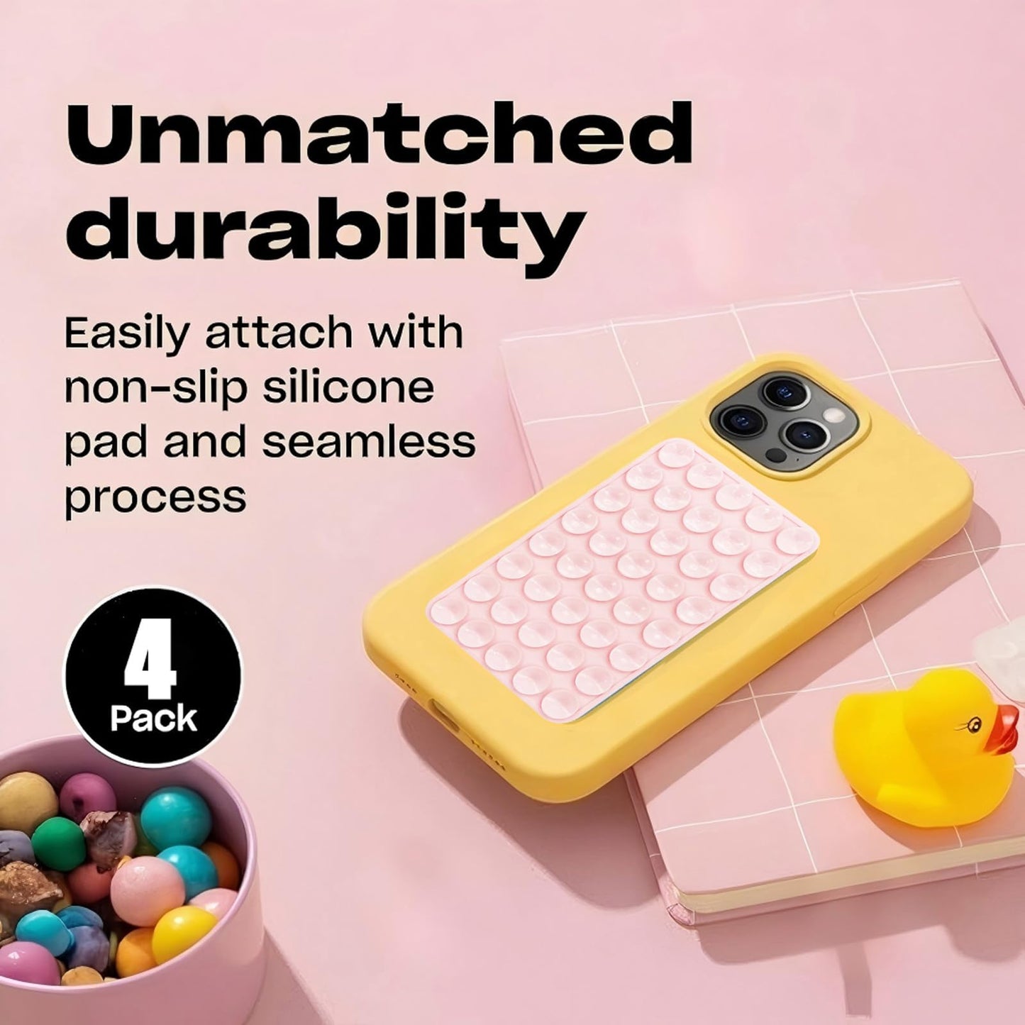 YVOO 3Pcs Silicone Suction Phone Mount with Adhesive Base - Universal Anti-Slip Holder for iPhone, Samsung, Google Pixel & More -Surface Grip for Car
