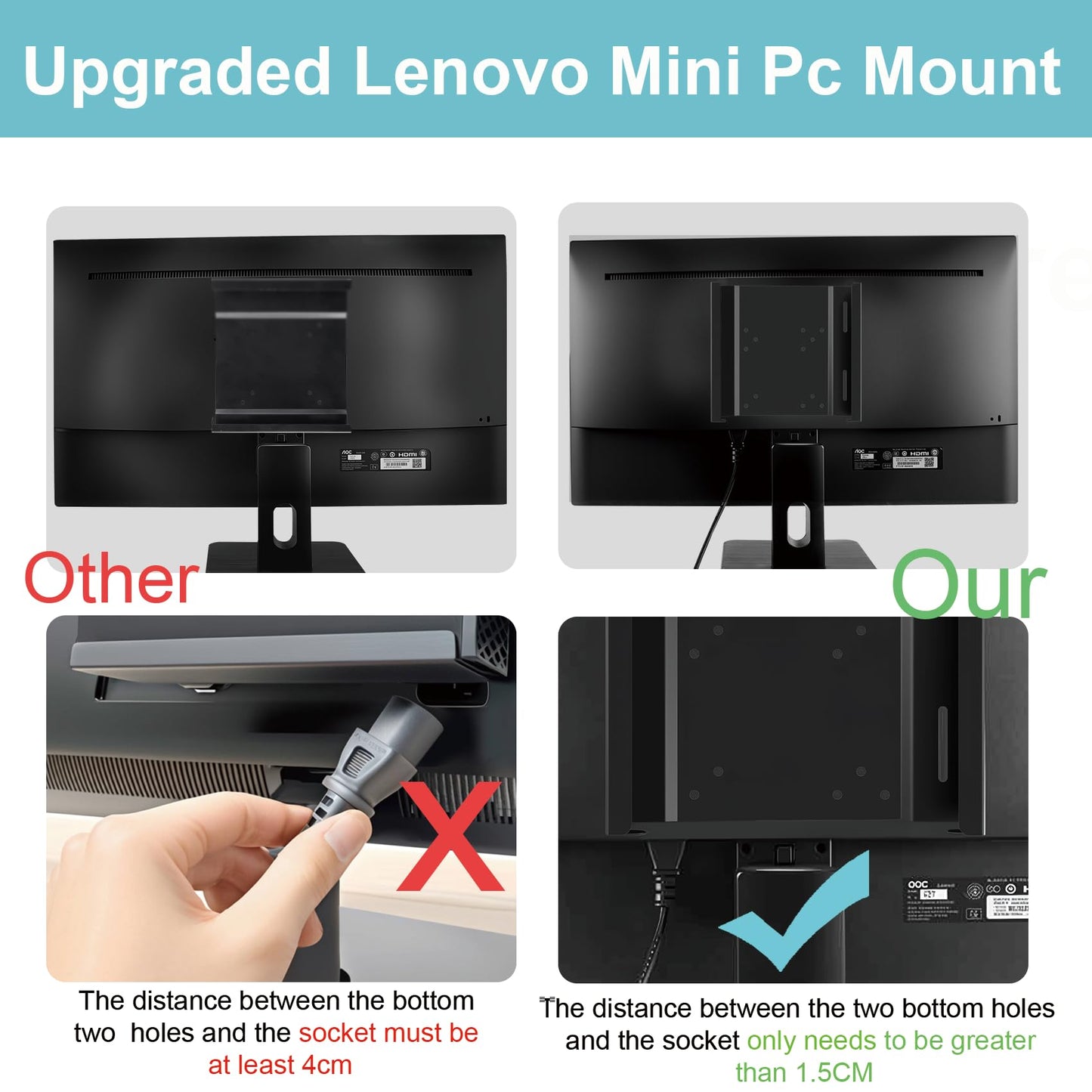 2 Pack Mini PC Mount Compatible with Lenovo ThinkCentre Tiny, Wall VESA and Under Desk Mount for Lenovo ThinkCentre Tiny Desktops M600 M700 M710Q