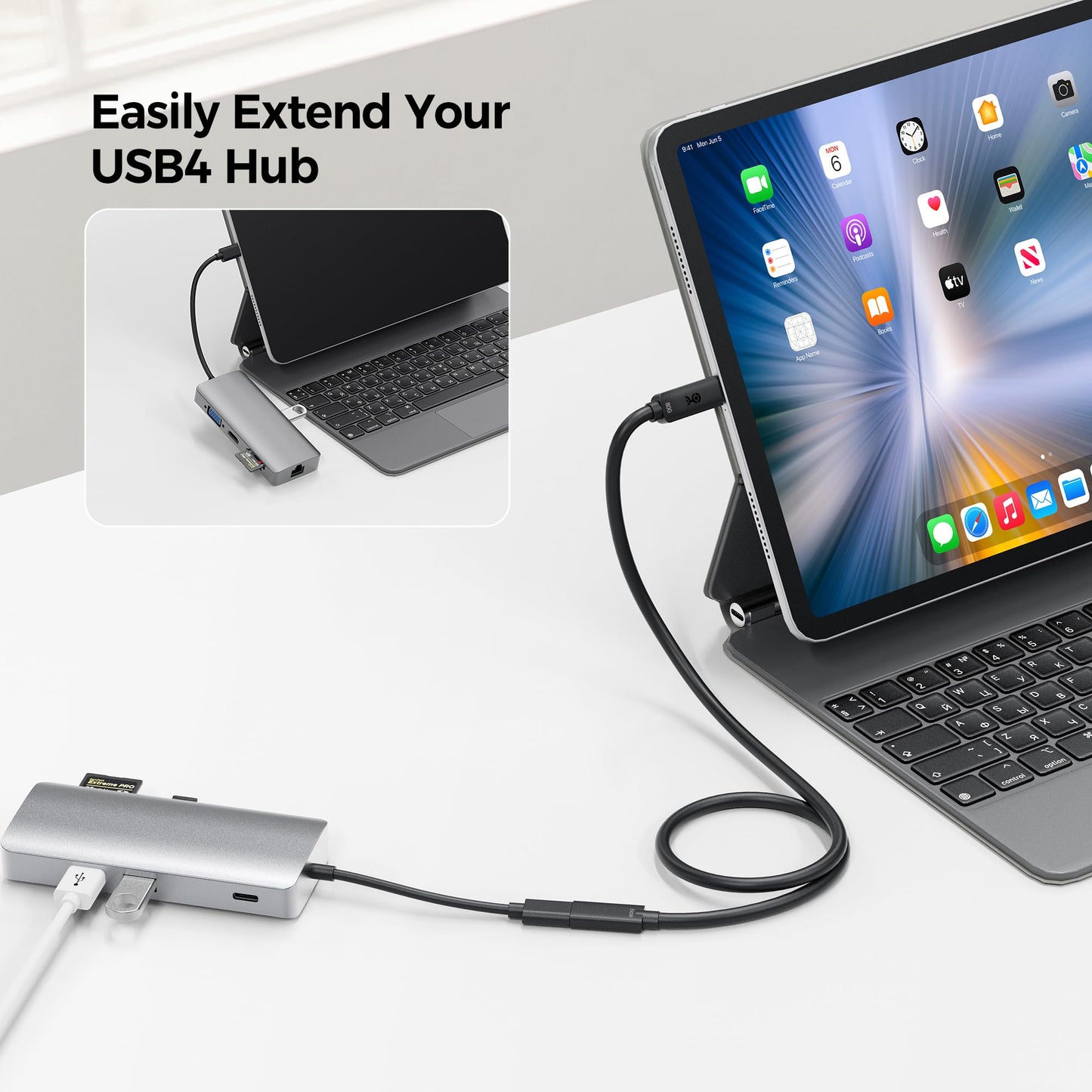 Cable Matters 80Gbps USB4 Extension Cable - 3.3ft, Supports [8K@120Hz / 4K@480Hz Video, 240W Charging, 80Gbps Data Transfer], USB C Extension Cable