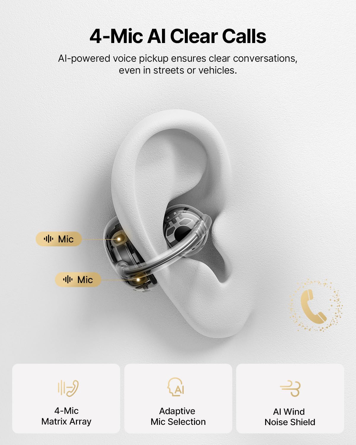 Baseus Bowie MC2 Air Open Ear Clip-on Earbuds, CloudComfort Air Cushions for Workout Running, 11mm Drivers Super Bass 2.0, IP67 Waterproof, 40H