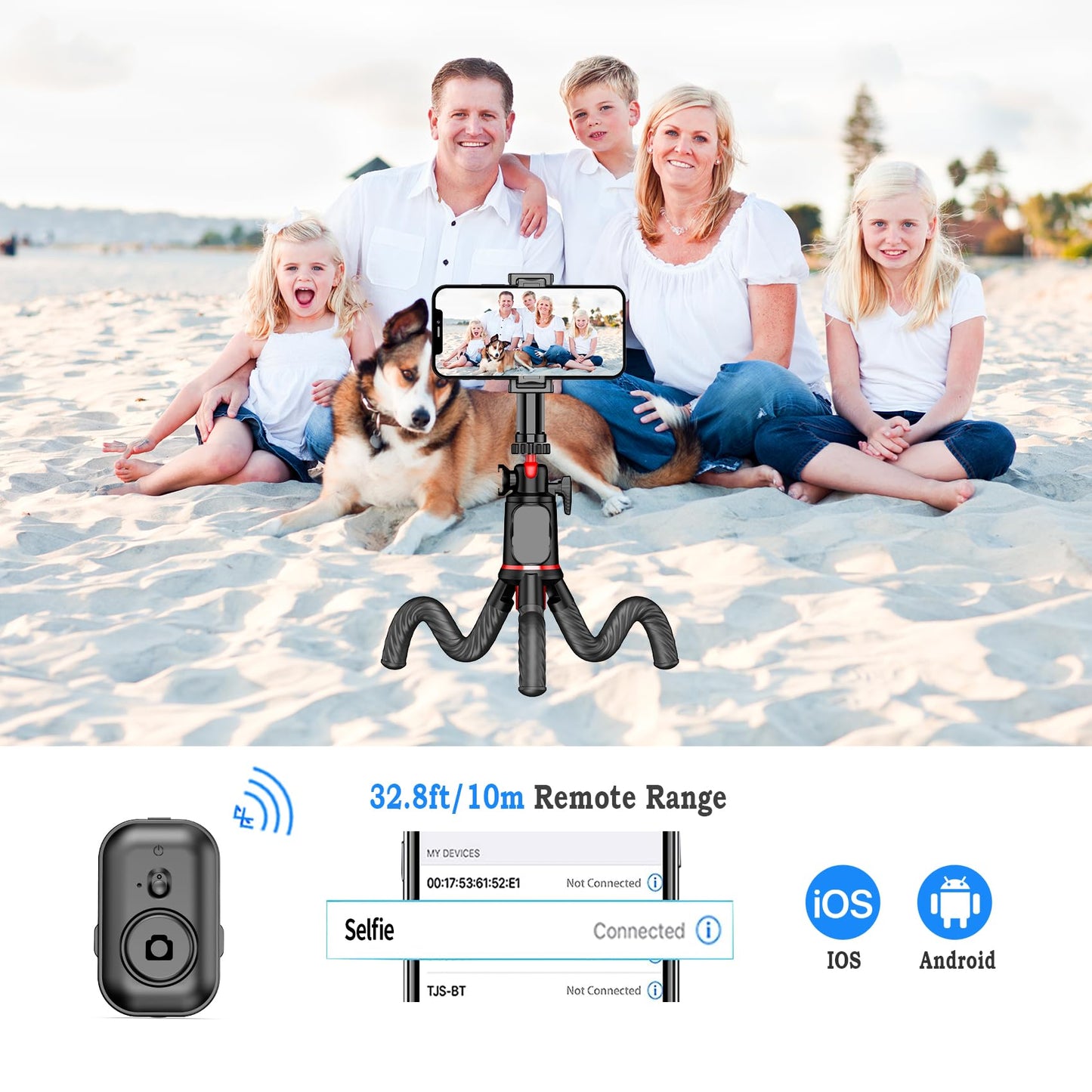 Fotopro Flexible Phone Tripod, Mini Camera Tripod with Wireless Remote Phone Holder, 360° Rotation Extendable Phone Tripod Stand for Video Recording