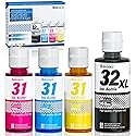 inkgens 31 32XL Ink Bottle Set Refill for HP Smart Tank 7600 7602 7300 7301 7001, 5000 5101 5102, 6000 6001 651 551 Printer. Black CMY