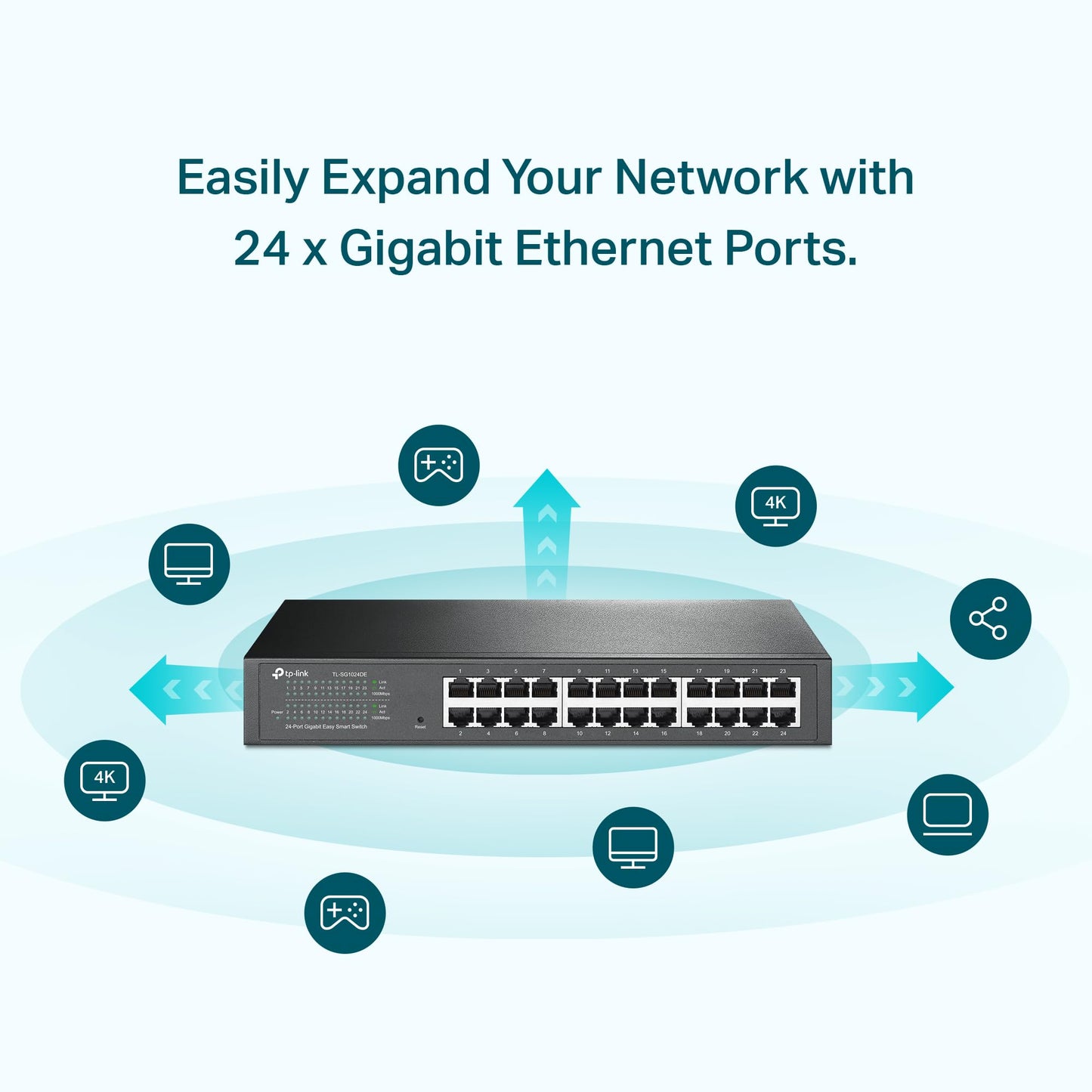 TP-Link 24 Port Gigabit Switch Easy Smart Managed Plug & Play Desktop/Rackmount Sturdy Metal w/ Shielded Ports Support QoS, Vlan, IGMP & LAG