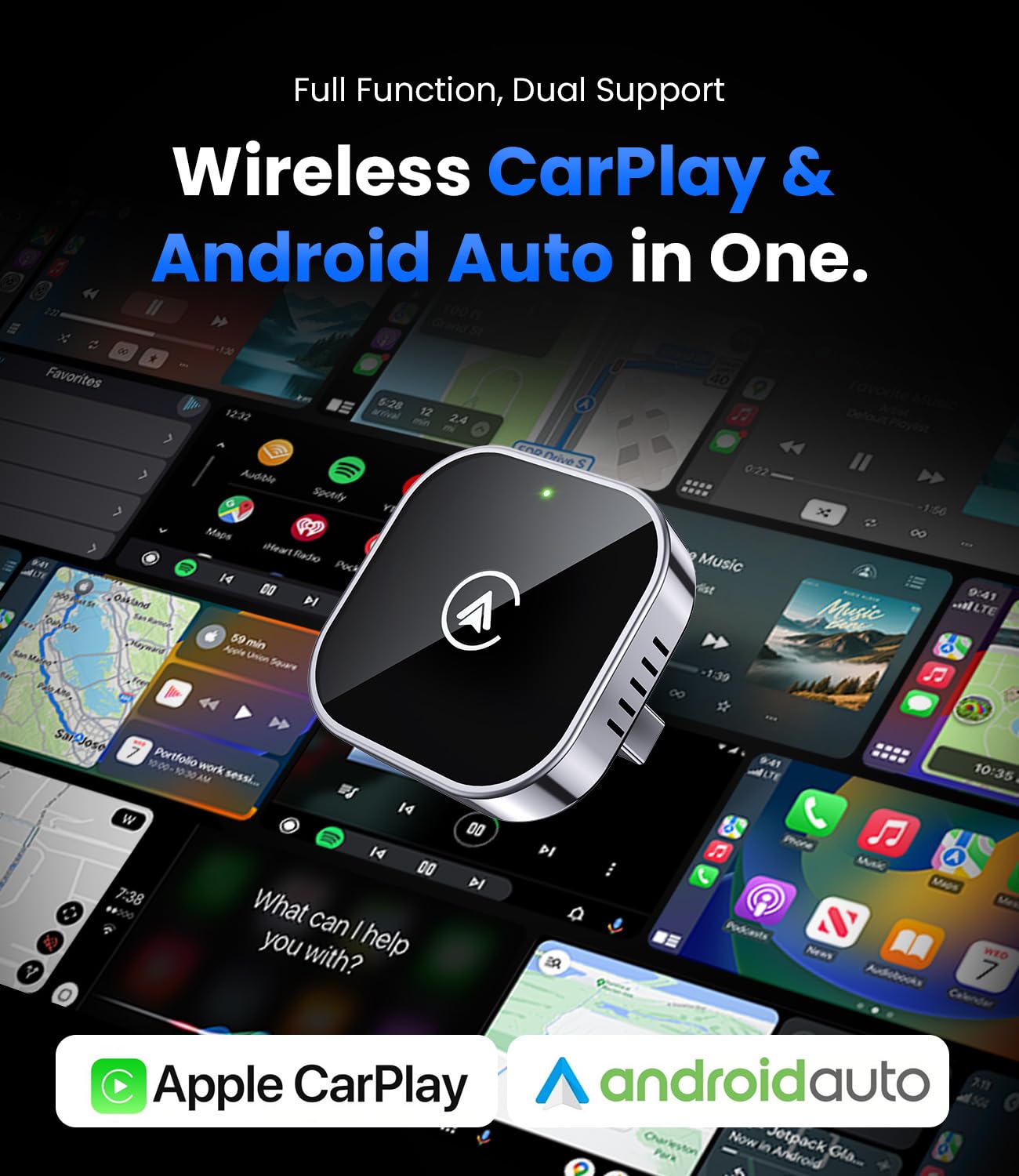 Teeran 2 in 1 Wireless CarPlay and Android Auto Adapter, Easy Setup Plug and Play, Fast Seamless Use, Supports 1000+ Cars with Built-in Wired