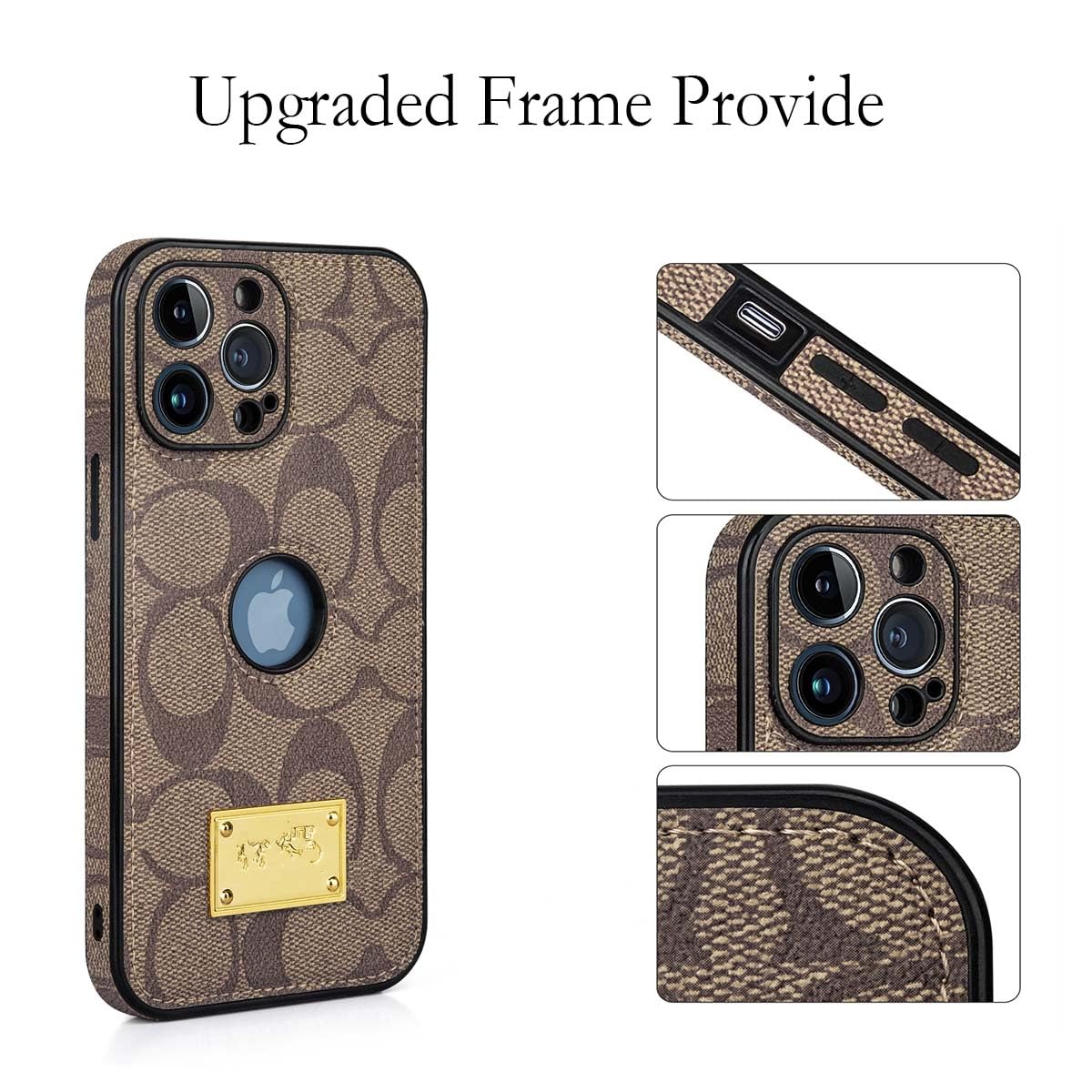 Semaudh for iPhone 16 Pro Max Case with Camera Lens Protector, Logo View, Luxury Designer Classical Leather Full Protection Shockproof Anti-Scratch