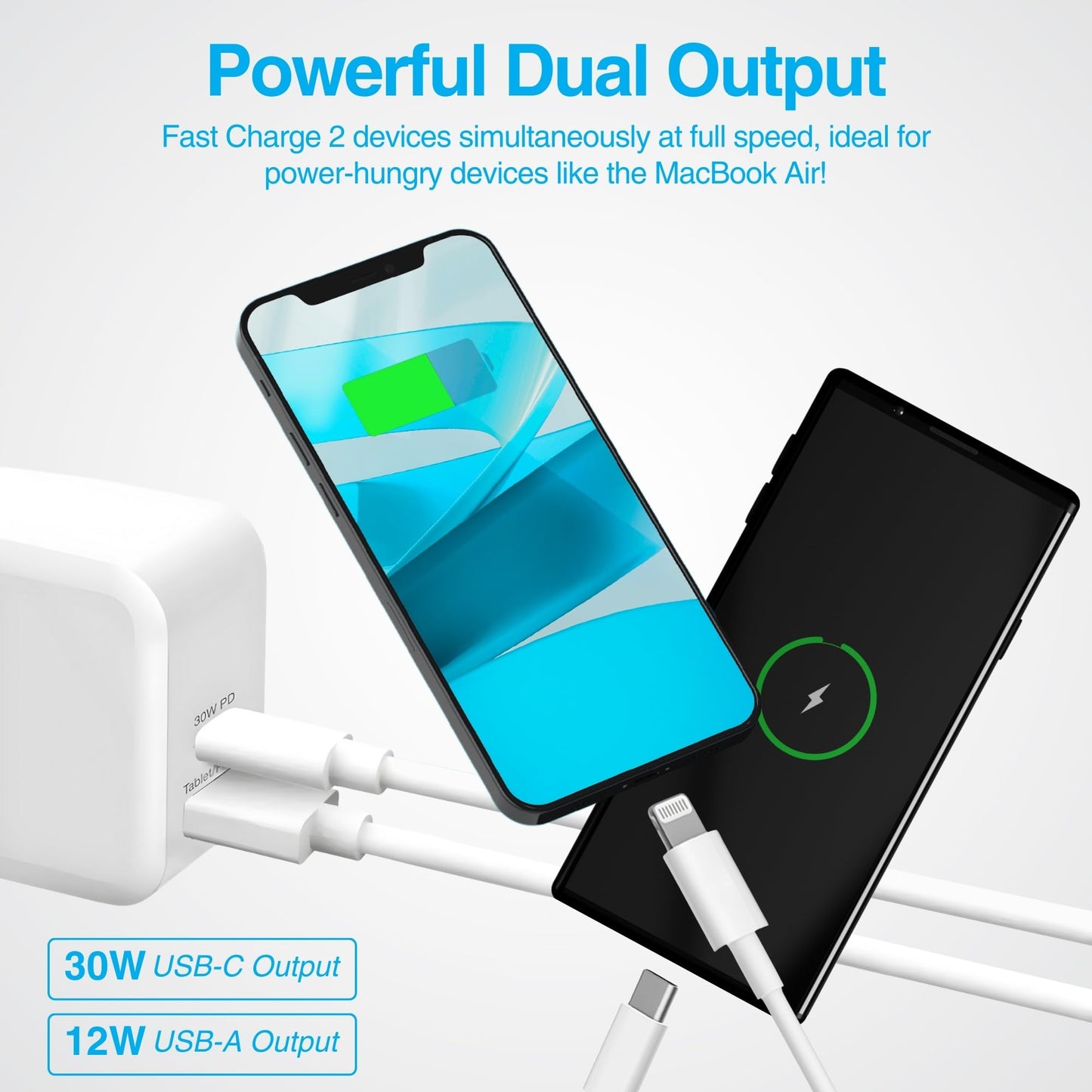 Naztech 30W USB-C Charger Block & 12W USB Charger Block - Fast Charging Blocks, USB Wall Plug Adapter for Wall Outlet, Dual Port, Foldable Prongs