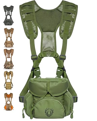 Binocular Harness Chest Pack - Lightweight Bino Harness with Rangefinder Pouch, Silent Hunting Chest Rig and Binocular Case w/ MOLLE system, Veteran