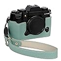 Bowan X-T50 Camera Case, Handmade Genuine Real Leather Half Camera Case Bag Cover for Fujifilm X-T50 Camera Bottom Opening Version + Hand Strap (Mint
