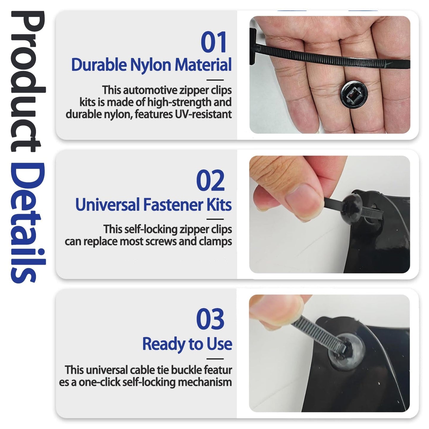 100PCS Nylon Universal Cable Tie Buckle Zip Tie, Multipurpose Self Locking Zip Tie Clips with Pliers for Car Fender, Engine Cover, Mudguard Fastener