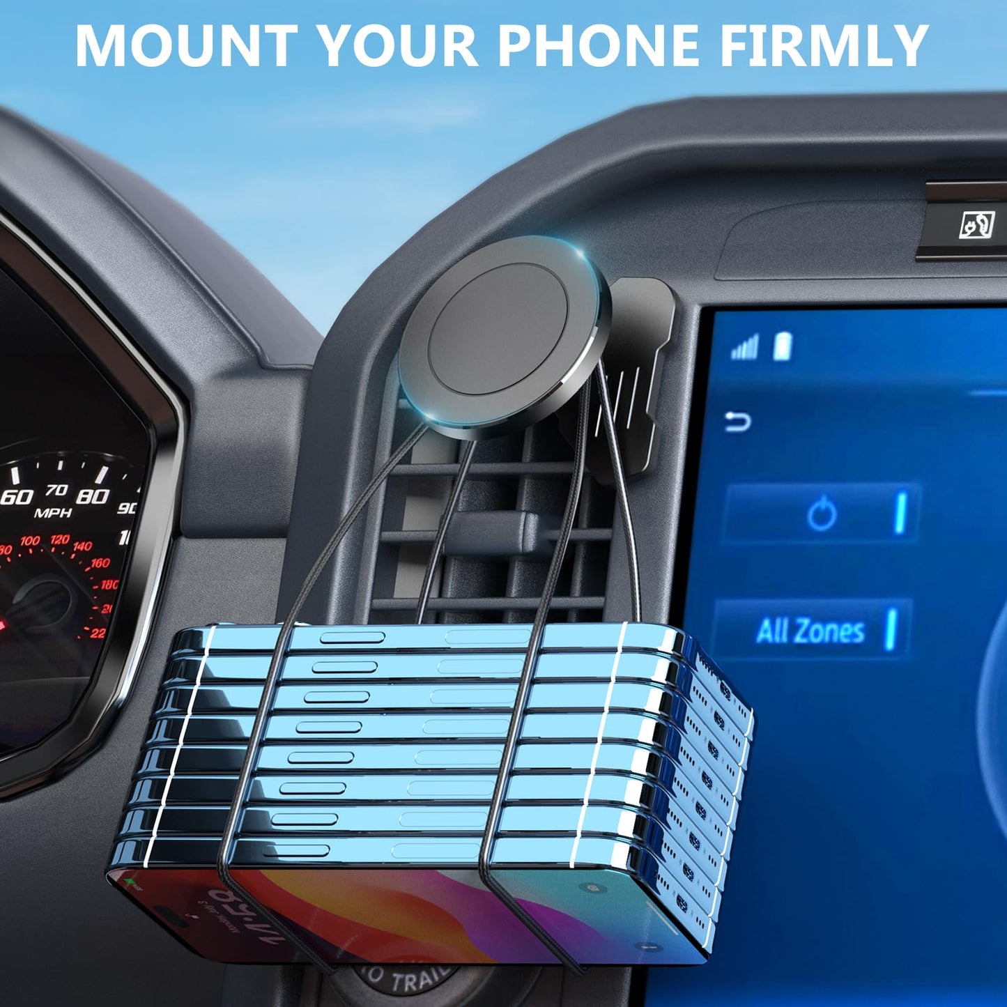 Surfcabin CNC Magnetic Truck Air Vent Phone Holder, Metal Phone Mount Cradles for F150, Compatible with Ford F150 2021-2026 & Super Duty F250 F350