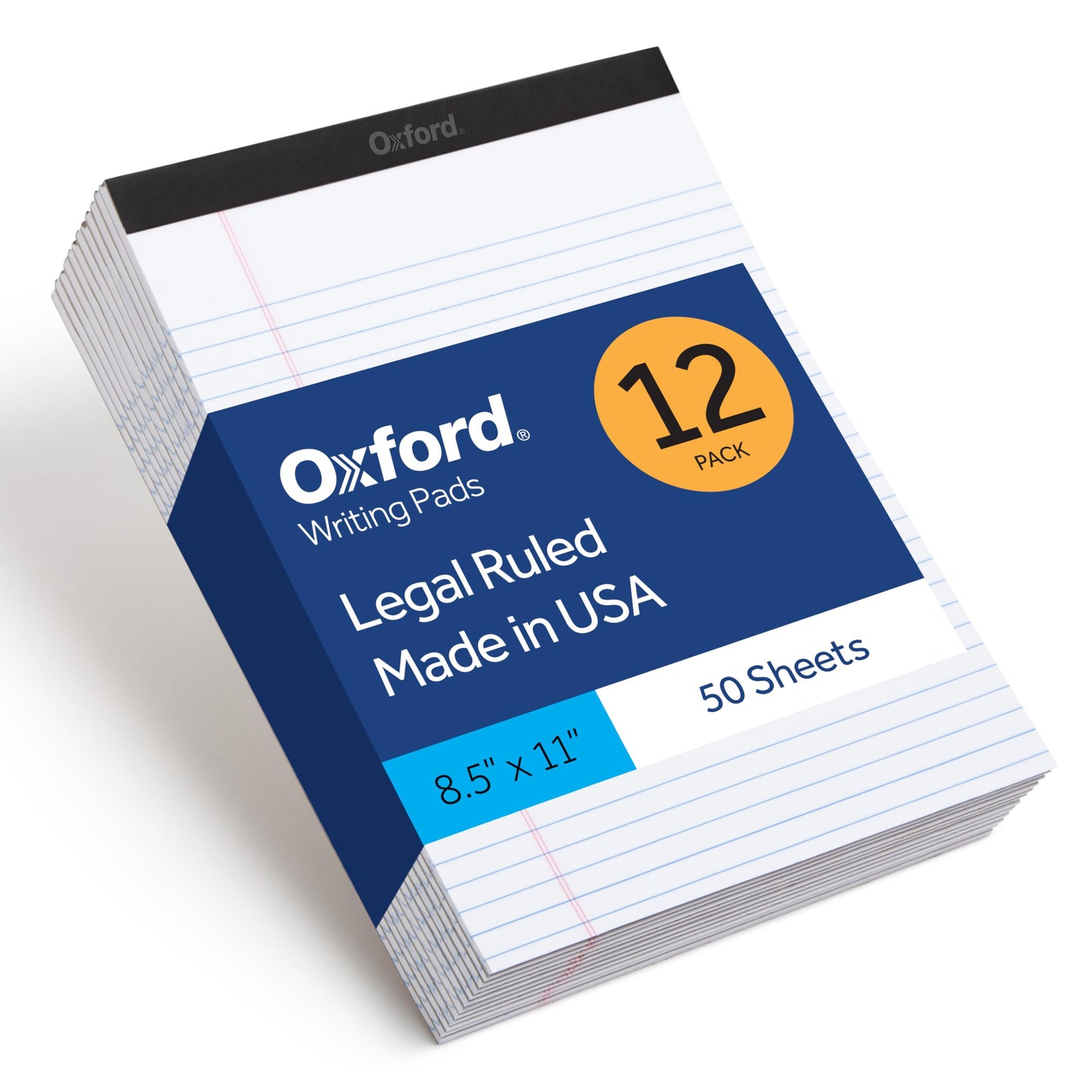 Oxford 8.5 x 11 Inch Legal Pads, 12 Pack, Wide Ruled on Both Sides, White Lined Paper, 50 Perforated Sheets per Pad, Made in the USA (74030)