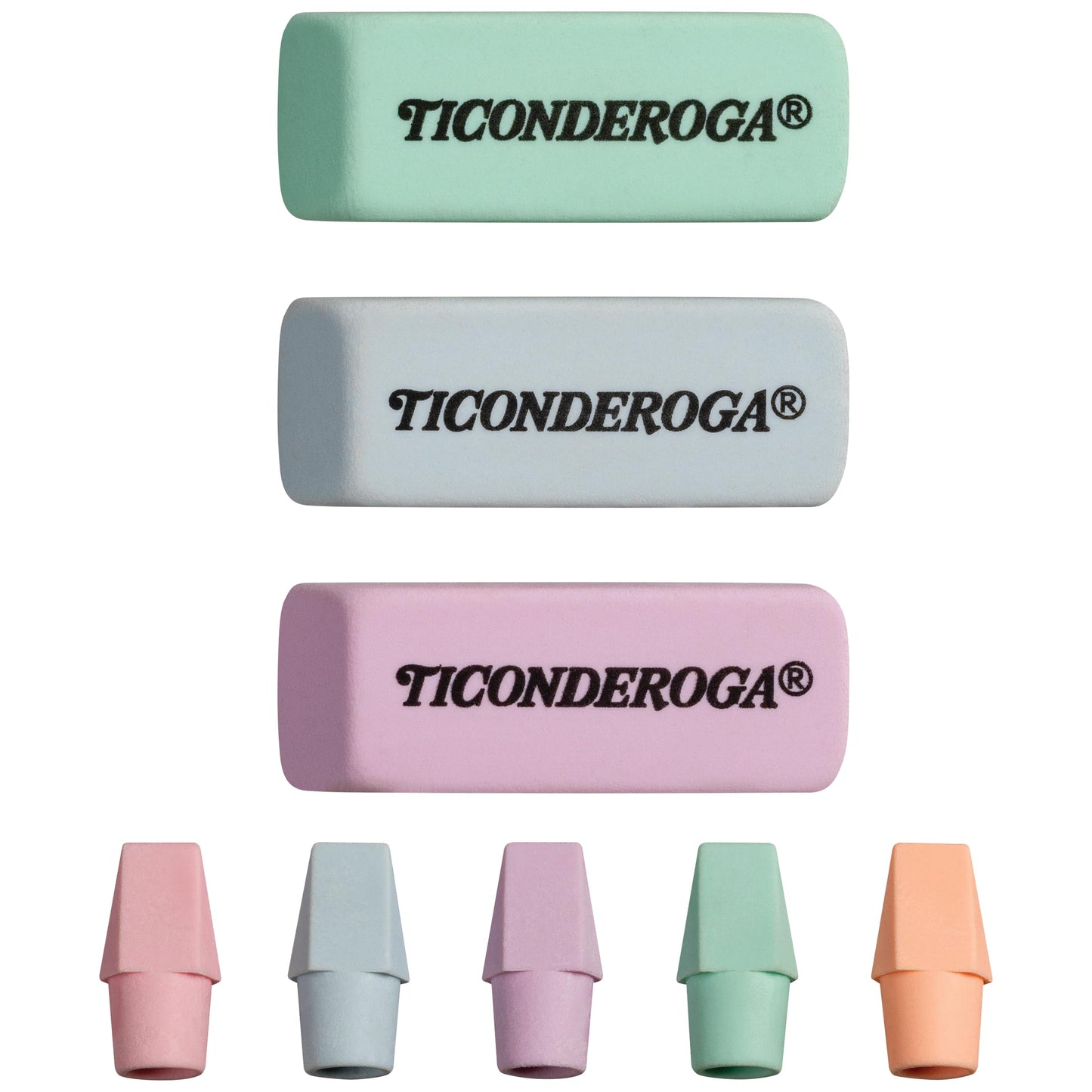 Ticonderoga Assorted Erasers, Pastel Colors, 15 Count