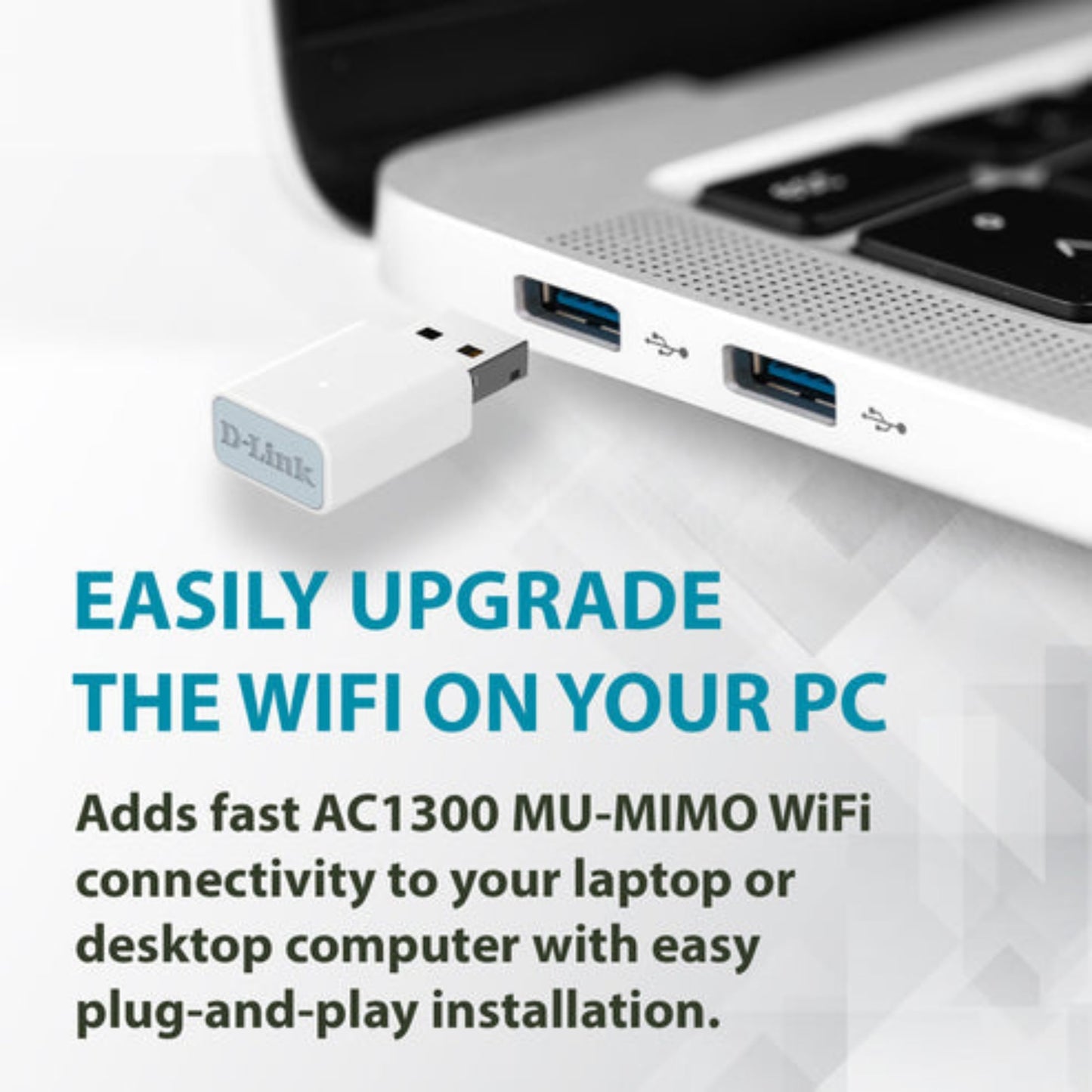 D-Link AC1300 USB WiFi Adapter -2.4/5GHz Dual Band Wireless Internet Travel Size for Desktop PC Laptop -MU-MIMO Plug & Play -Supports Windows 10/11