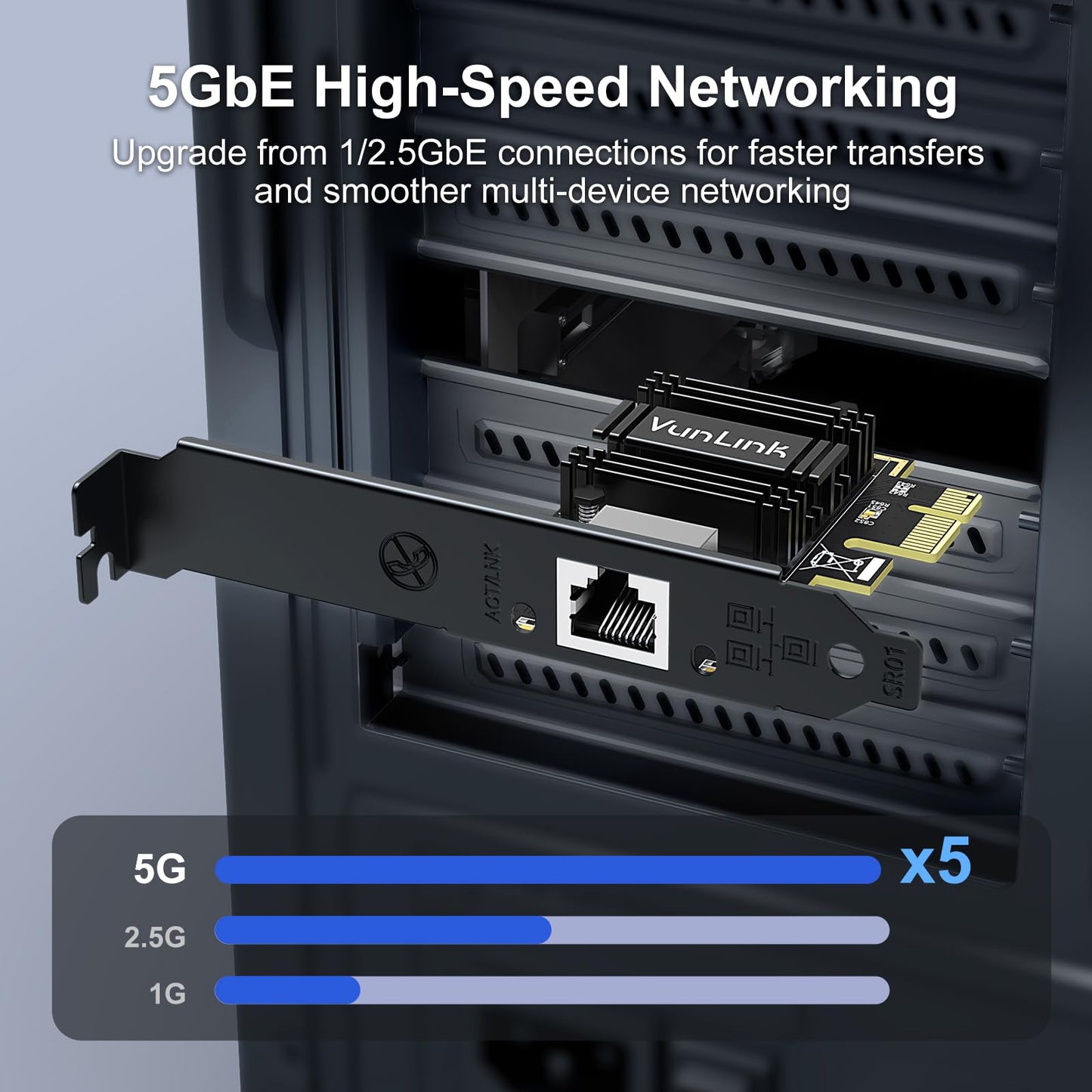5Gb PCIe Network Card, VunLink 5 Gigabit Ethernet Card, Realtek RTL8126B LAN Adapter, Multi-Speed 5Gbps/2.5Gbps/1Gbps NIC Card for Desktop PCs