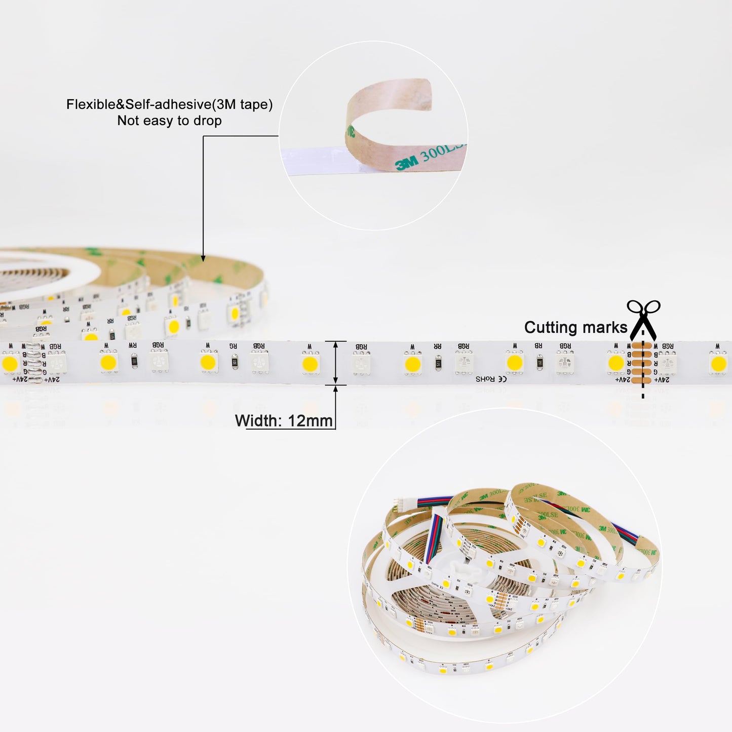 LEDENET RGBW LED Strip Lights RGB+Warm White(2800K-3200K) 360LEDs SMD 5050 DC 24V Multi-Colored LED Tape Lights Flexible LED Rope Lighting 16.4Ft