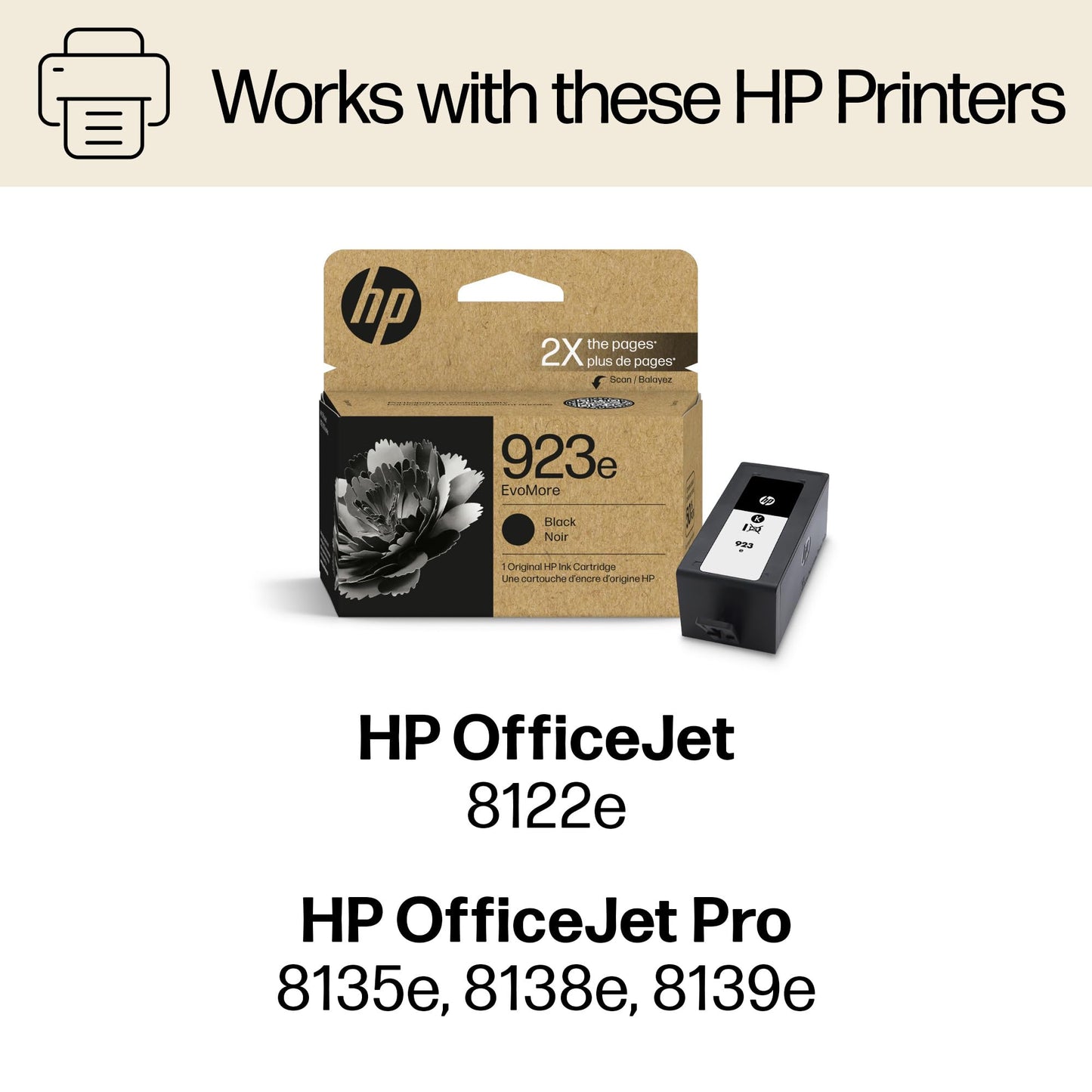 HP 923e Black EvoMore Ink Cartridge| Works with Printer Series: OfficeJet 8120, OfficeJet Pro 8130 | Carbon Neutral | 4K0T7LN