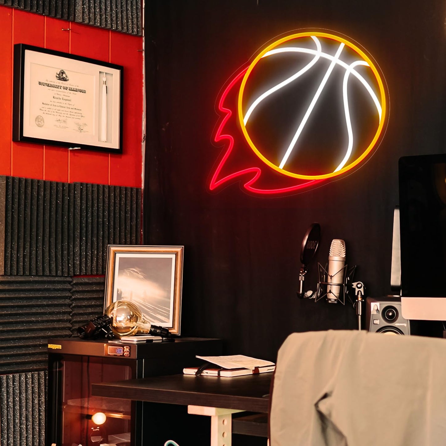 Basketball Neon Sign, 12.6×11.6 Inch Basketball Led Neon Light, Dimmable LED Neon Signs for Wall Decor, Wall Decor Aesthetic, Sports Neon Signs