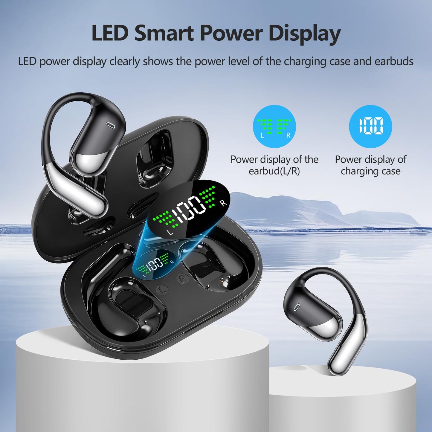Open Ear Clip Wireless Earbuds Bone Conduction Headphones, Bluetooth 5.4, Open Ear Design for Running Fitness,office?Built-in Mic, IPX7 Waterproof
