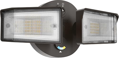 Lithonia Lighting HomeGuard 2-Light LED Outdoor Flood Lights, Outdoor LED Lights, Dusk to Dawn Sensor, Adjustable Lumens, Selectable Color, Square