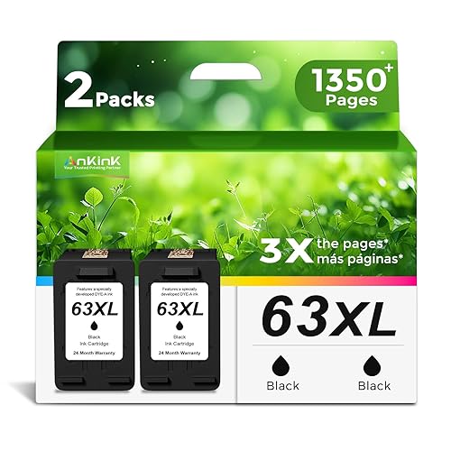 Ankink 63XL Ink Cartridges Replacement for HP 63 XL (Black 2-Pack) Work with HP63 3830 4650 4652 4655 5200 5252 5255 5258 4520 4512 1112 2132 3630
