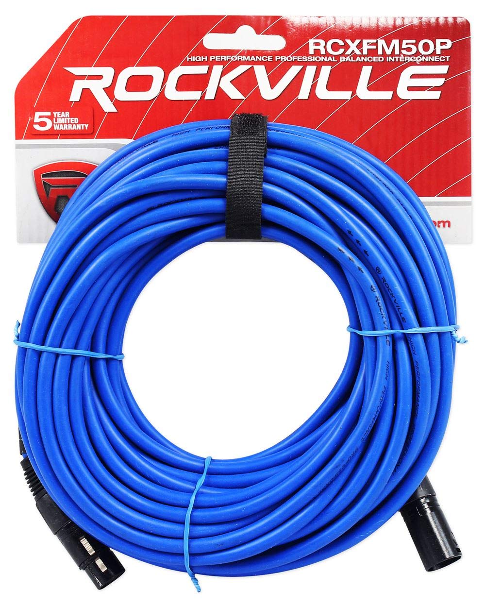 Rockville RCXFM50P-BL 50ft XLR Female to Male REAN Mic/Speaker Cable, Oxygen-Free Copper, Durable PVC Jacket, Blue, Low Noise, for Live Performances