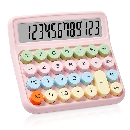 PIAMIG Desktop Calculator with Large LCD Display, 12 Digits Big Button Easy to Use Auto Power Off Basic Calculator for Home, Office & School (Pink)