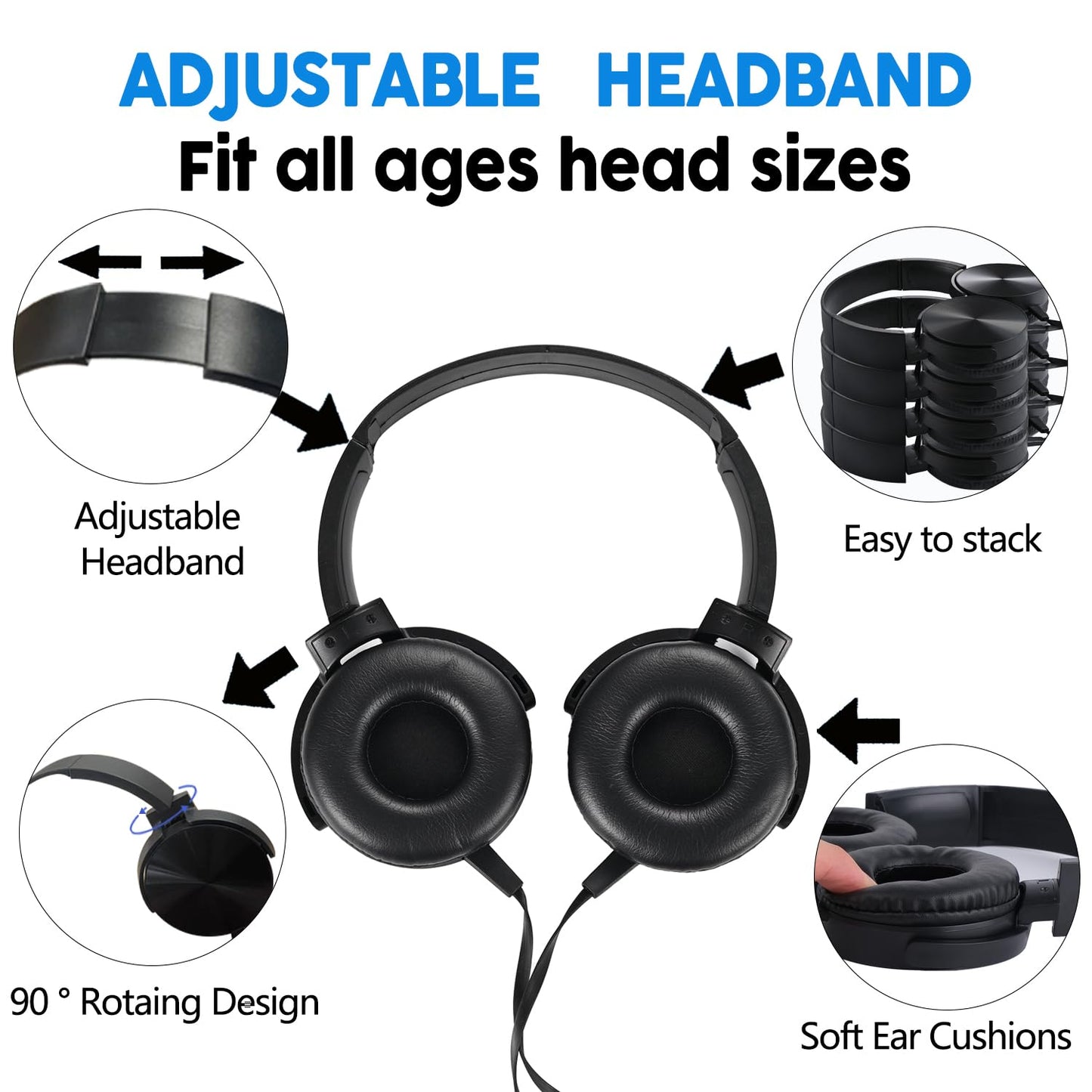 Yoley Classroom Headphones Bulk 10 Pack,Students On Ear Headsets,Comfy Swivel Earphones for Computer,School,Library,Airplane,for Online Learning