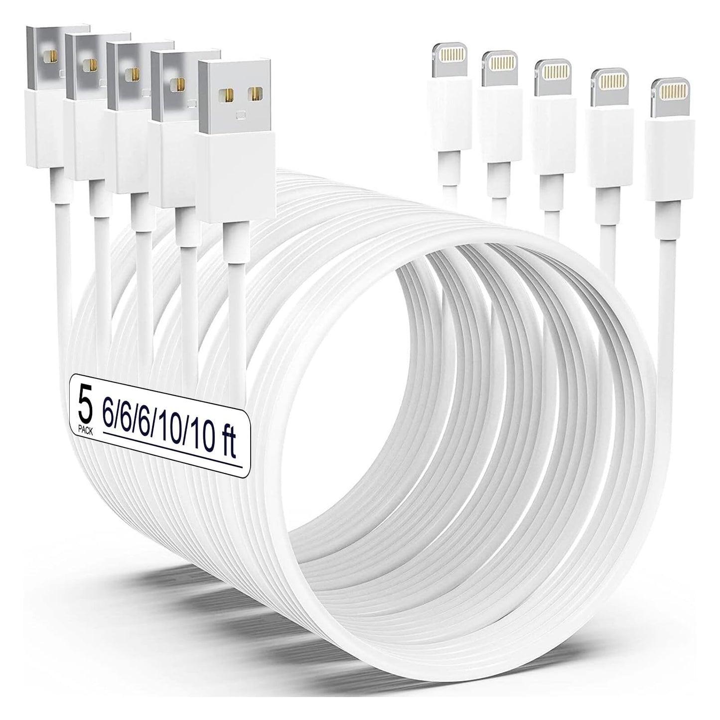 AZMOGDT Apple MFi Certified iPhone Charger 5pack [6/6/6/10/10FT] Long Lightning Cable Fast Charging Cord iPhone Charging Cable for iPhone 14/14…