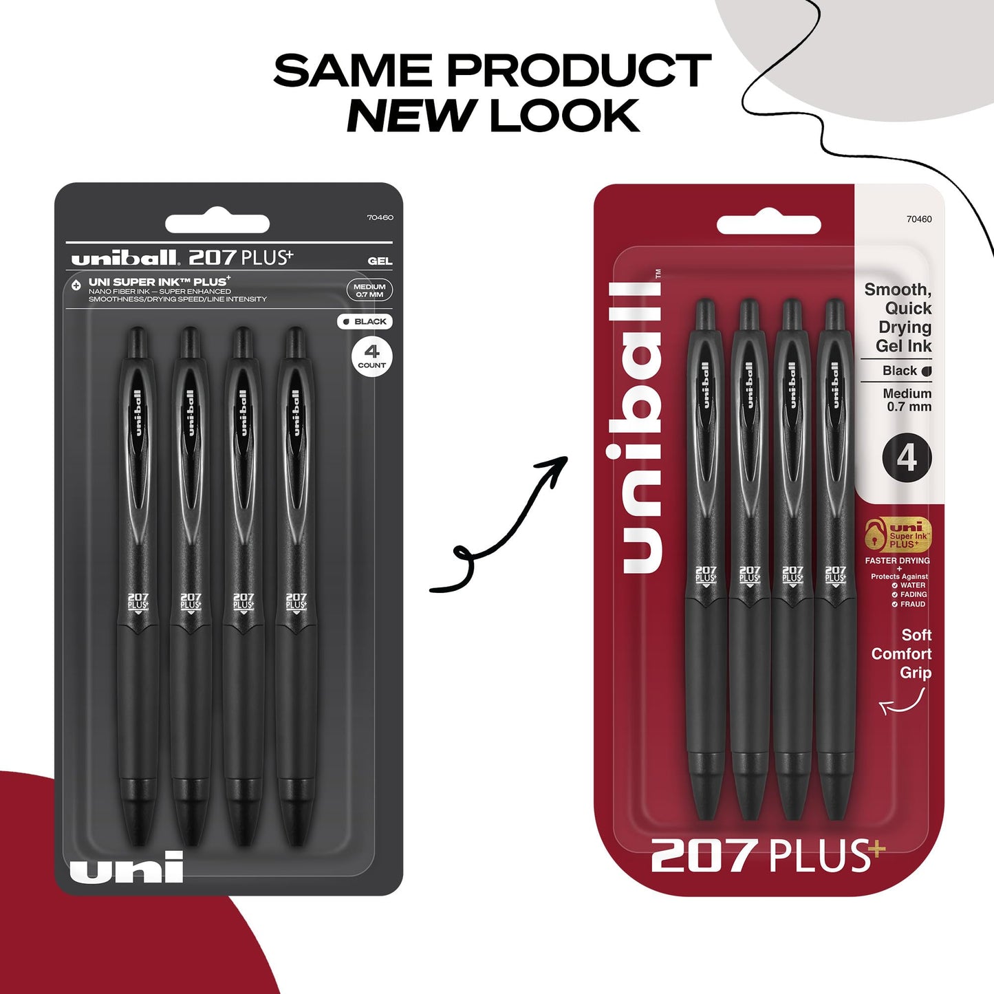 uniball™ 207 Plus+ Gel Pens, Black Ink, 0.7mm Medium Point, 4 Count