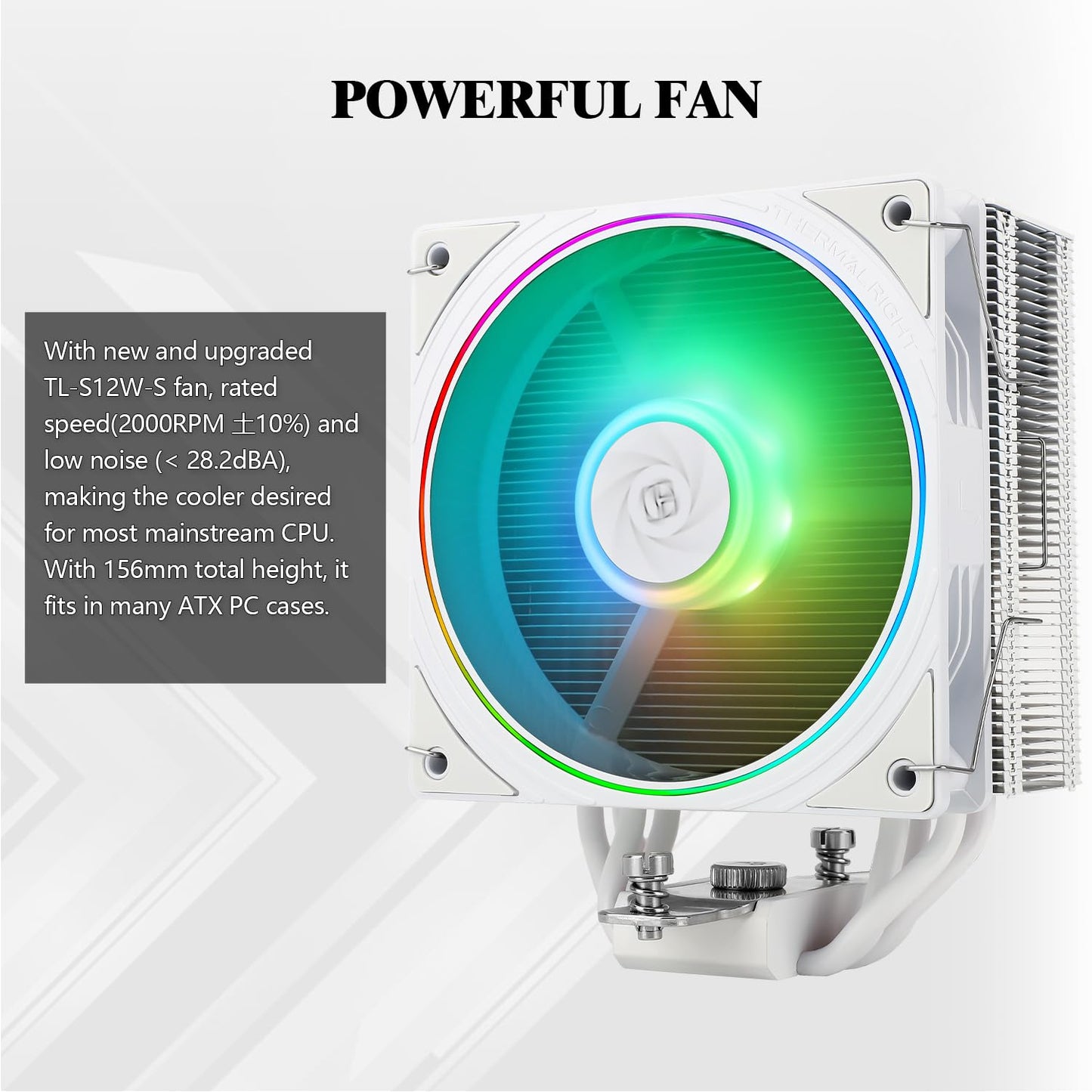 Thermalright Assassin Spirit 120 EVO White ARGB CPU Air Cooler, 2000RPM Speed,4 Heatpipes, 12cm White Quiet PWM Fan CPU Cooler with S-FDB Bearing,for