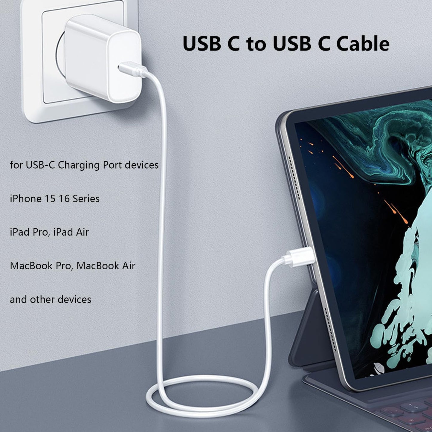 Pocxwa USB C to USB C Charger Cable, 60W USBC Fast Charging Cord 5Ft Compatible with Google Pixel 10 9 8 7 6 5 4 3 2 Series Smartphones, Pixel Tablet