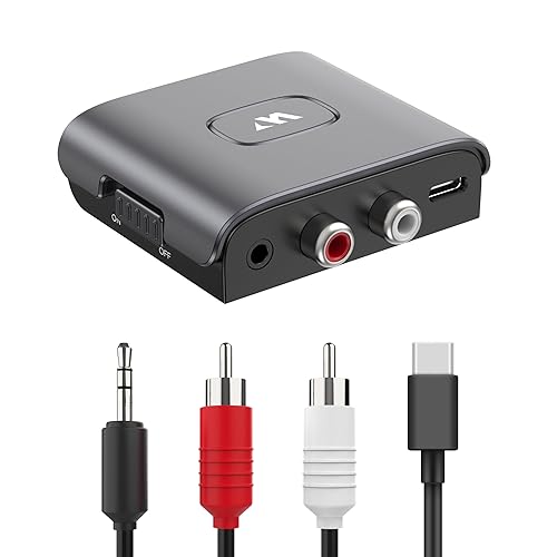 WARRKY Bluetooth Audio Receiver for Home Stereo RCA and 3.5mm Audio Jack, Bluetooth Audio Adapter for Speakers, Work for Sound System, Amplifier, Cars