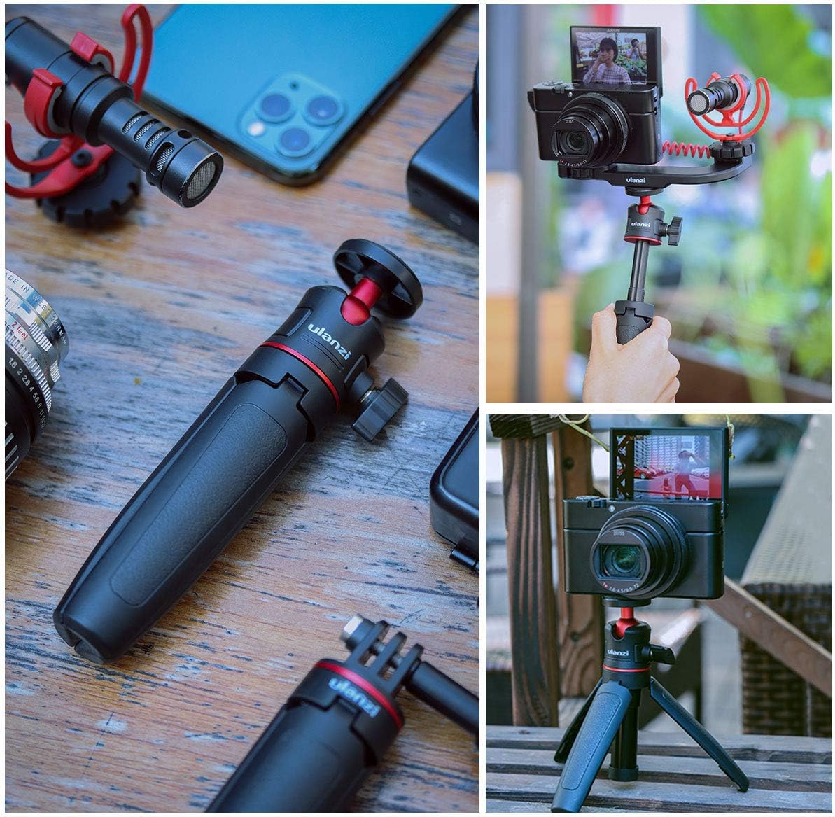 MT-08 Black Mini Tripod for Camera, 1/4" Screw Universal Tripod Compatible with DJI OSMO Pocket 3/Insta 360 x 5/OSMO 360/Xtra/Sony/Canon/Nikon